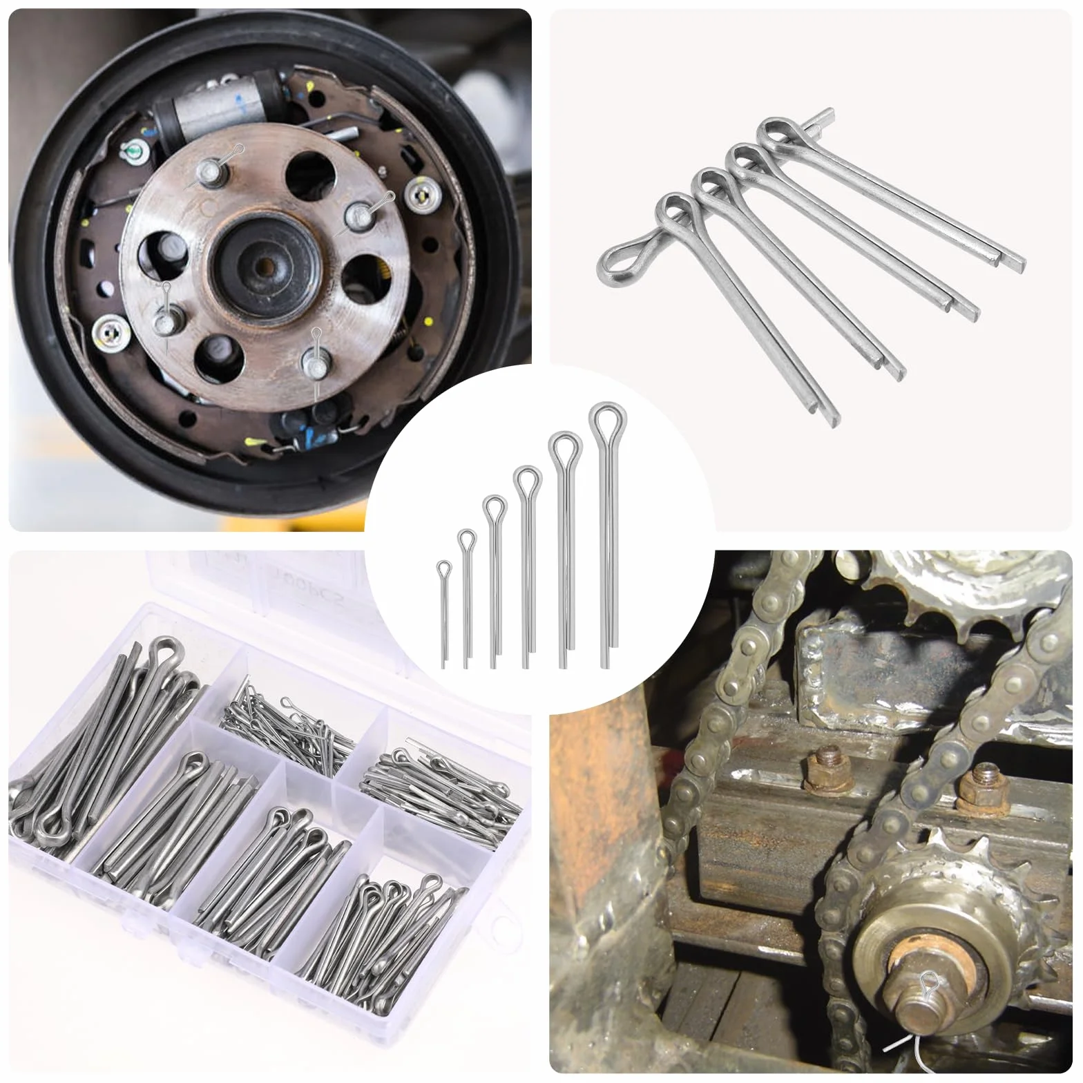 Zestaw 230 sztuk zawleczek zabezpieczających Cotter Pins ze stali nierdzewnej, do zawleczek w 6 rozmiarach, z pudełkiem do przechowywania, do samochodów, kosiarek, przyczep kempingowych, narzędzi