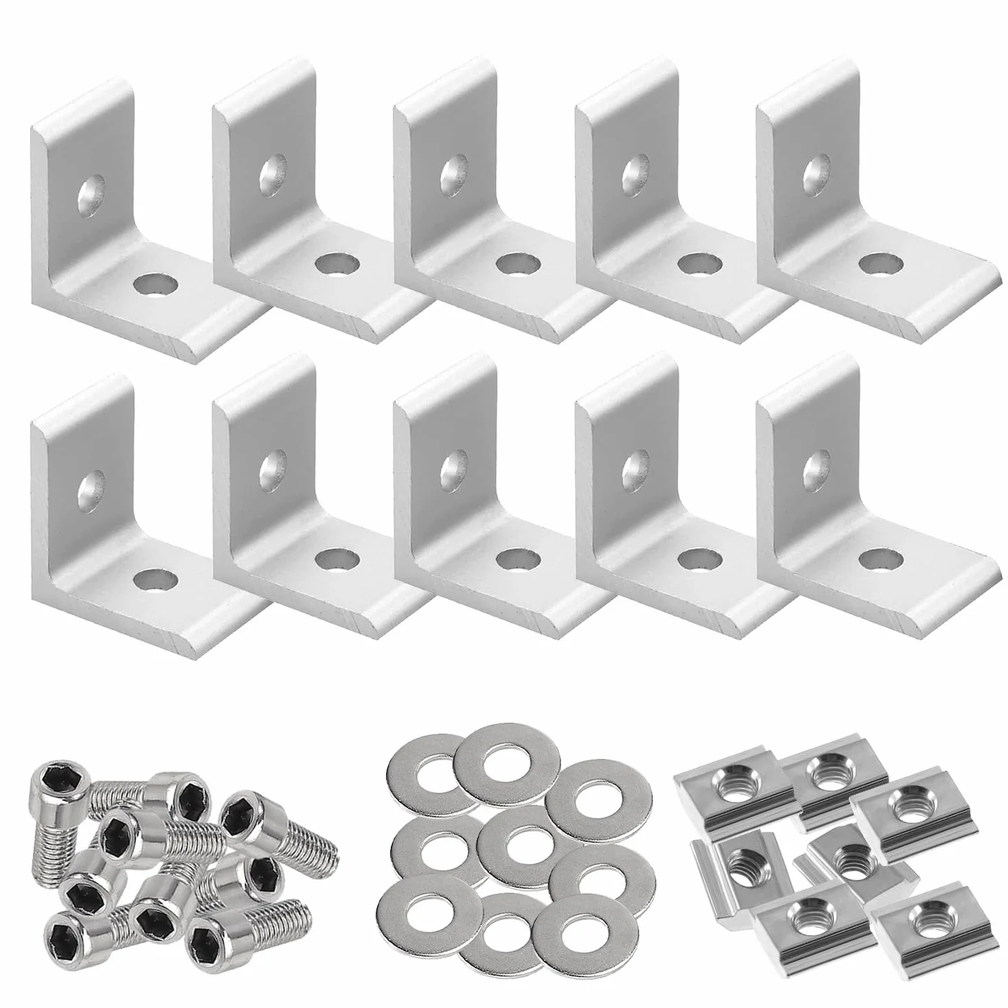 Zestaw 10 łączników kątowych z profilem aluminiowym, profil aluminiowy 40 x 40, łączniki kątowe M6, kątowe łączniki kątowe, aluminiowe elementy mocujące do mocowania profili aluminiowych