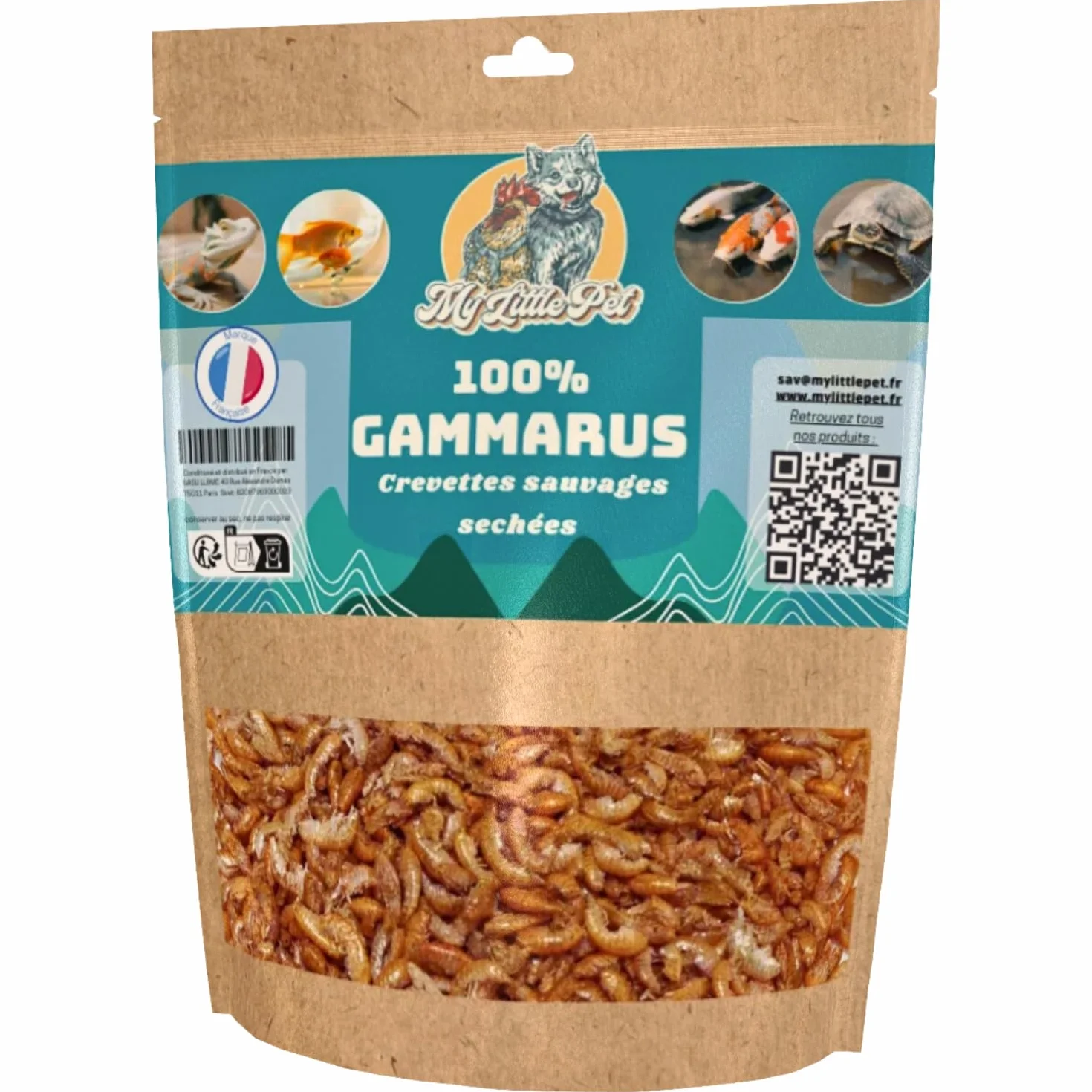 50g Gammarus wysokiej jakości | Białko +42% | Pokarm dla żółwi, Koi, Ryb, Gady | Suszone Krewetki Słodkowodne | Worek zamykany | Naturalny suplement diety | Francuska marka