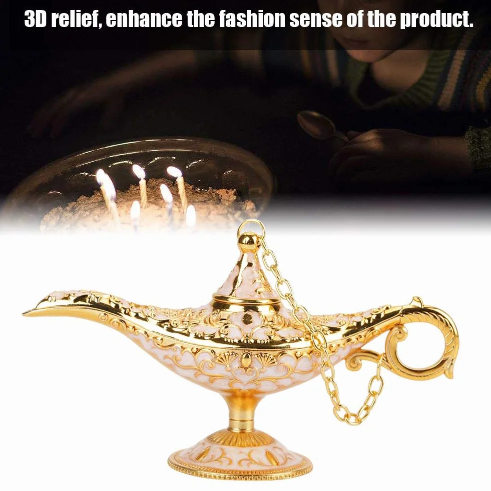 MAGT Aladyn Lamp Rzeźbione Metalowe Hollow Legend Lamp Aladdin Magic Genie Light Wishing Pot Decor Phnom Penh White