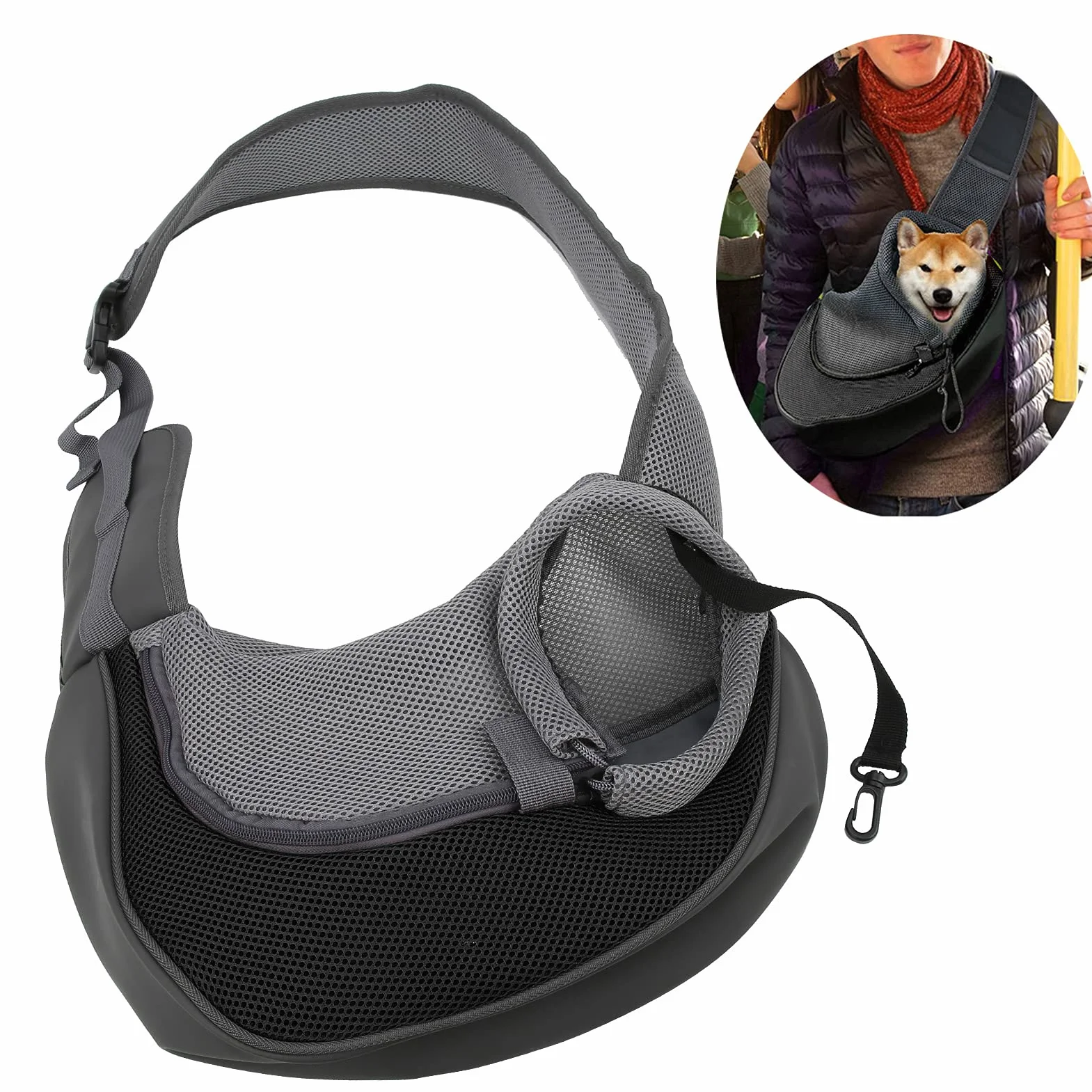 Torba podróżna dla kota i psa Przenośna torba na ramię typu crossbody Oddychający siatkowy plecak dla zwierząt (szary), duży
