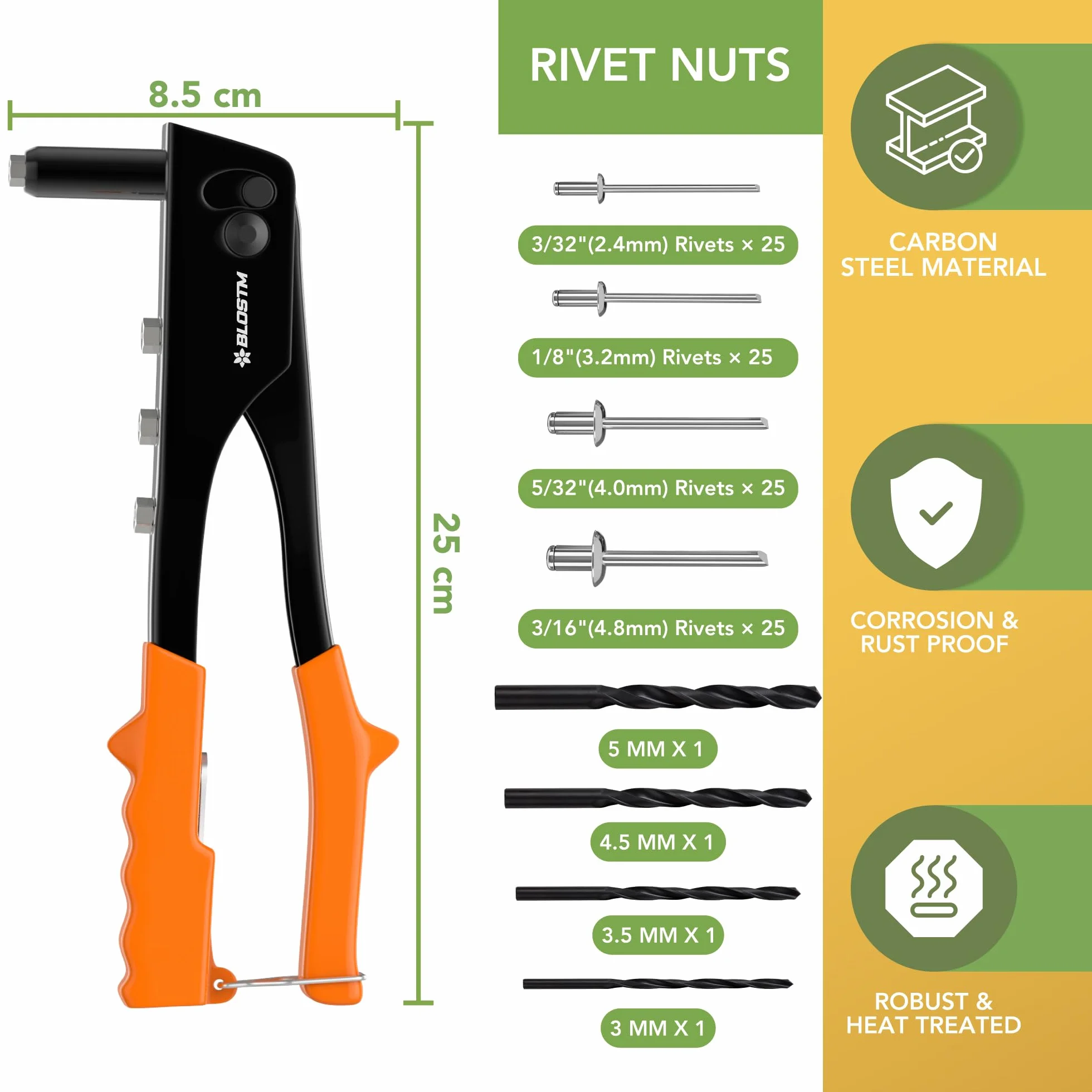 Zestaw pistoletów do nitów pop 100 szt. nitów 4 rozmiary 2,4-4,8 mm nitownica ręczna do metalu