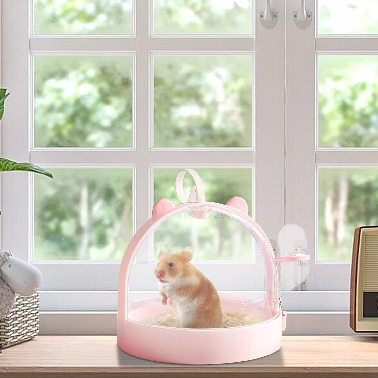 Hamster Carrier Cage, Dwarf Hamster Carrier, ma?y no?nik zwierz?t, klatka zewn?trzna Hamster, przeno?ny ma?y no?nik zwierz?t z otworami wentylacyjnymi i wbudowan? butelk? wod? i inne ma?e zwierz?ta