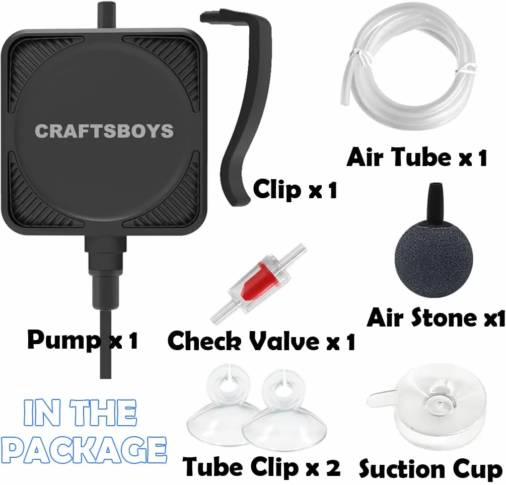 Cicha pompa powietrza do akwarium 450 ml/min, mini wisząca na pompce powietrznej