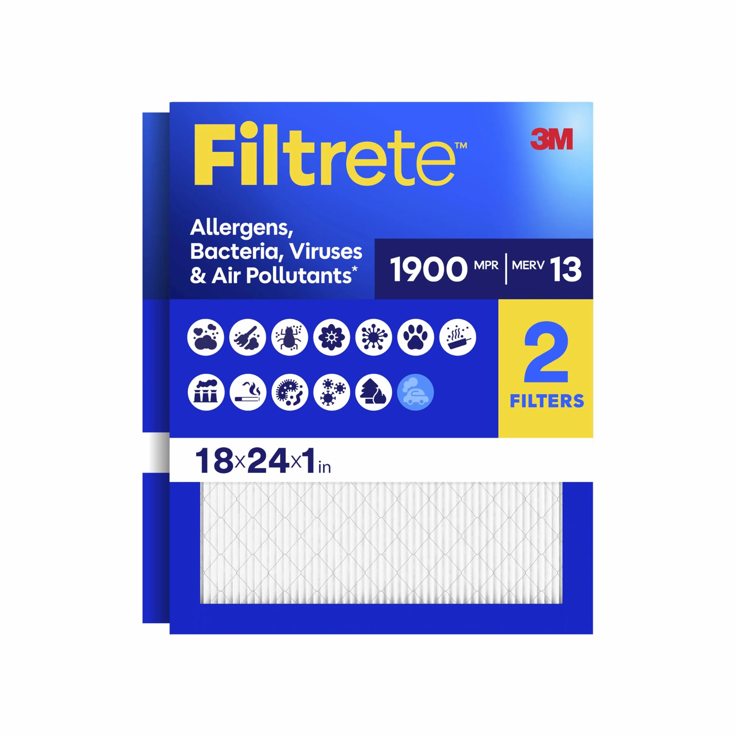 Filtrete 18 x 24 x 1 filtr powietrza do pieca AC, MERV 13, MPR 1900, filtr premium dla alergików, bakterii i wirusów, 3-miesięczny plisowany 1-calowy elektrostatyczny filtr do czyszczenia powietrza,