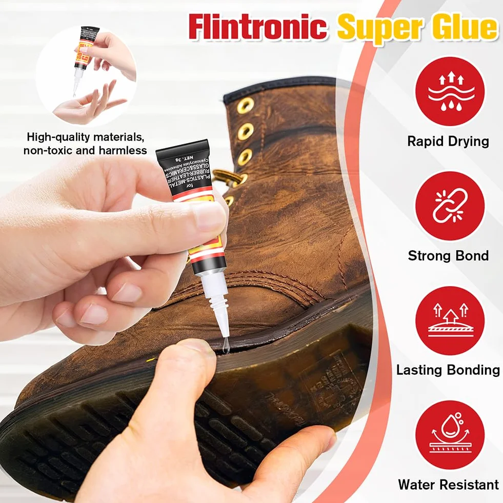 Flintronic Super klej, 24 szt., 3 ml, uniwersalny żel super klej, wielofunkcyjne kleje naprawcze, szybkie osadzanie i naprawa mocny klej, odpowiedni do metalu, ceramiki, plastiku, skóry i nie tylko