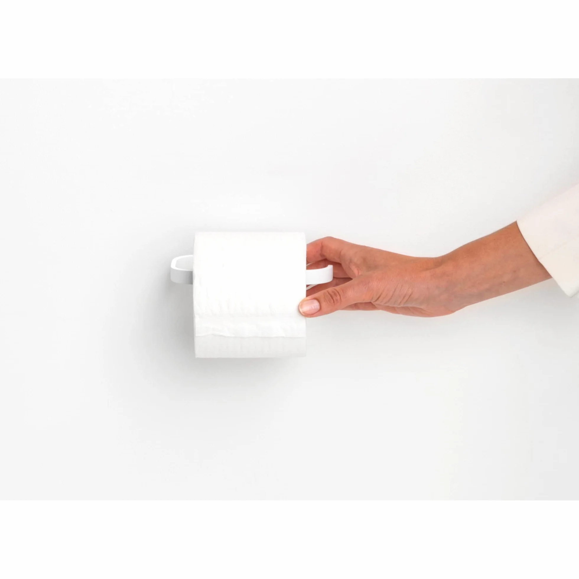 Brabantia - Mindset Uchwyt na Rolkę Papieru Toaletowego - Pasuje do Wszystkich Regularnych Rozmiarów Rolek - Montowany na Scianie - Materiały Mocujące w Zestawie - Fresh White - 4.2 x 8.6 x 14 cm