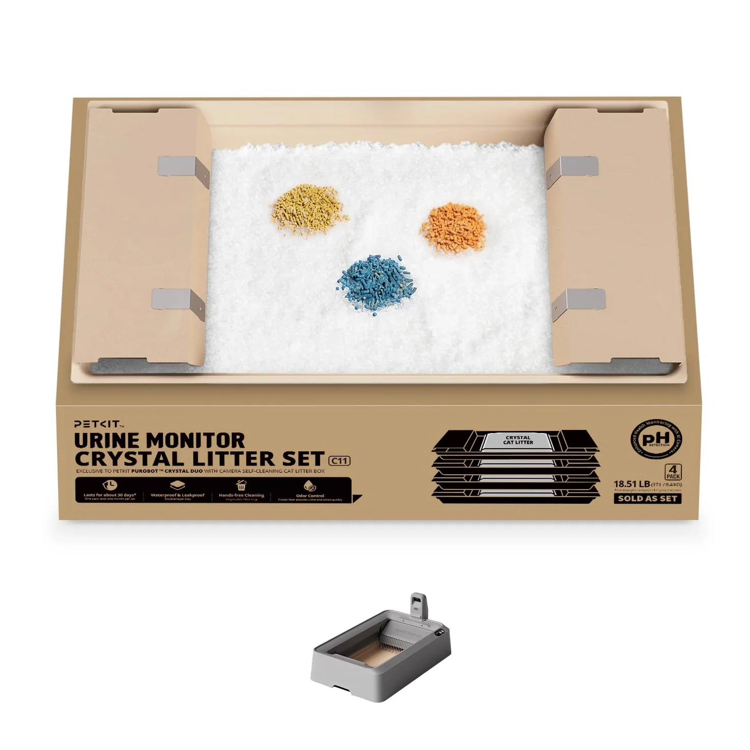 PETKIT Zestaw do Krystaliczny Żwirek dla Kotów, Monitor Moczu, do PUROBOT CRYSTAL DUO, 4 Sztuki