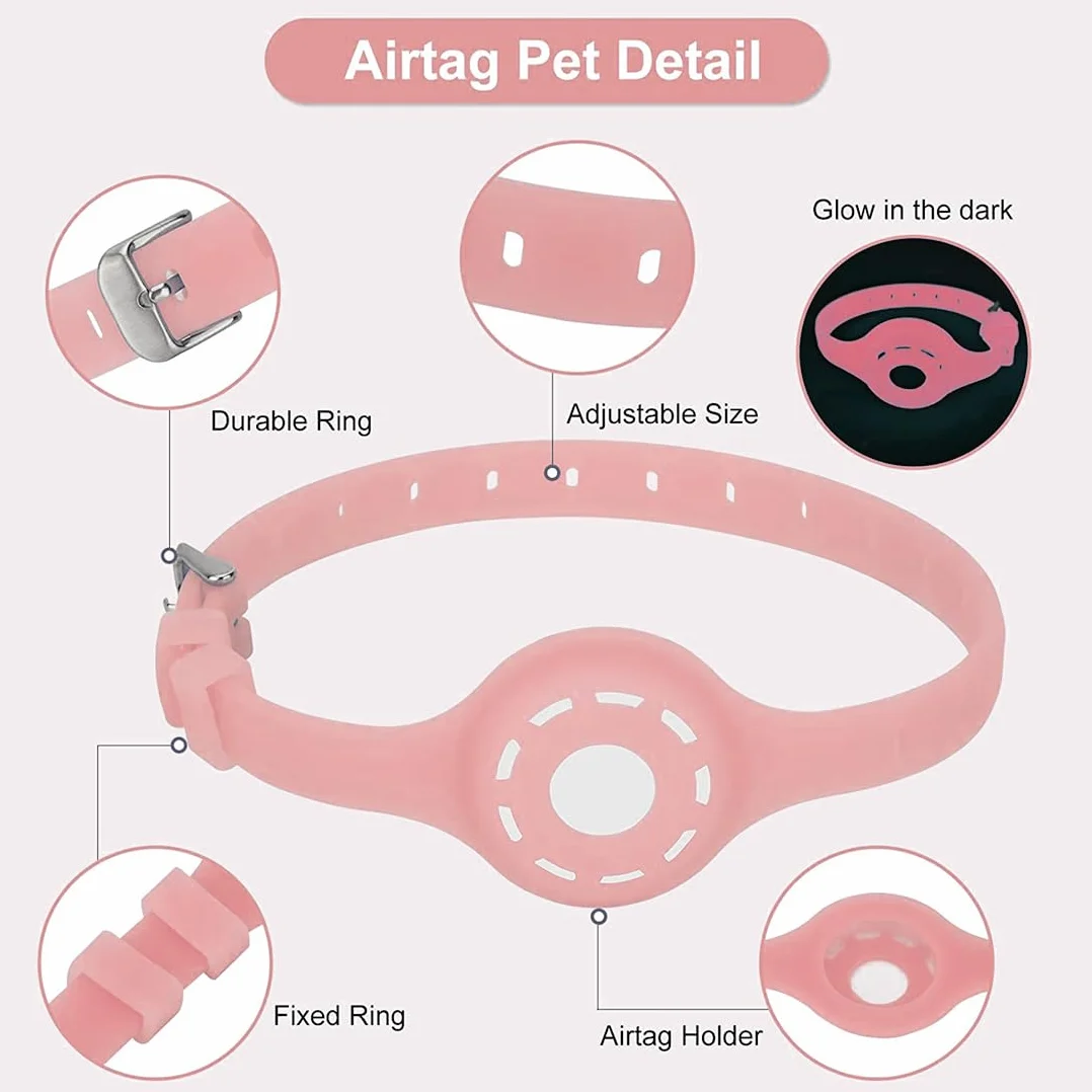Obroża dla kota do AirTag, obroża dla kotów z zamknięciem zabezpieczającym, Airtag obroża dla kota, bezpieczna, lekka, wygodna, kompatybilna z Apple AirTag, silikonowa opaska, różowa