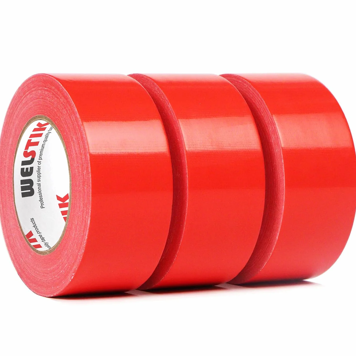 WELSTIK Profesjonalna taśma klejąca, 48 mm x 27 m, wodoodporna, kolorowa tkanina, zestaw 3 rolek do napraw, majsterkowania, rzemiosła, użytku wewnątrz i na zewnątrz, 3 rolki (czerwone)
