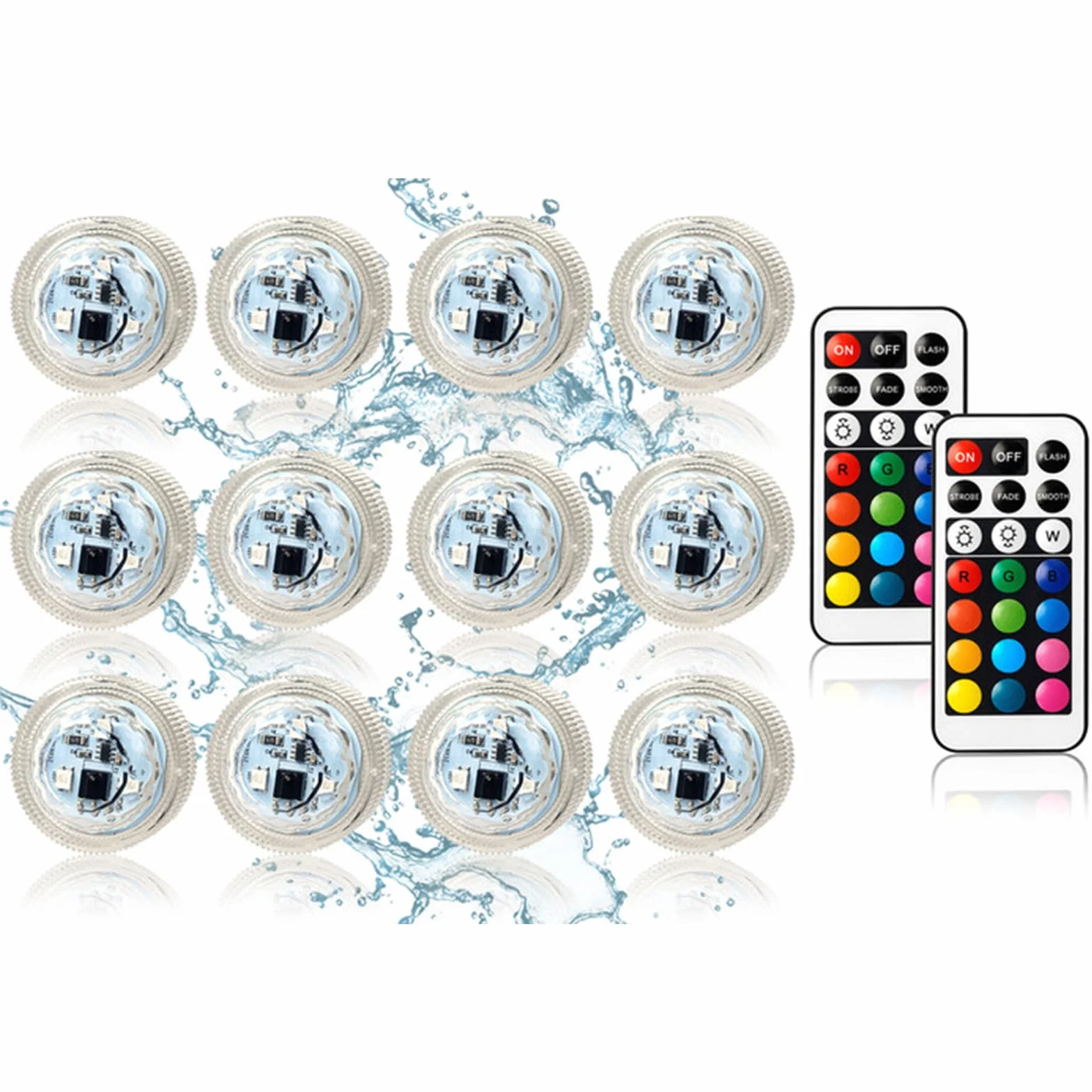 Podwodne podgrzewacze LED, 12 sztuk, wodoszczelne podgrzewacze z 2 pilotami zdalnego sterowania, zmiana kolorów RGB, oświetlenie stawu, do wazonu, ogrodu, na wesele, imprezę