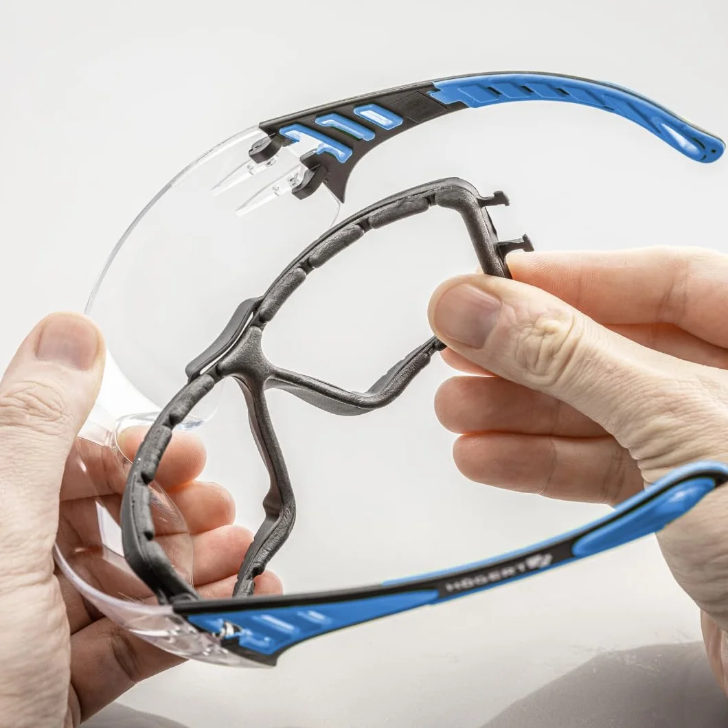 Högert Technik - LOTZEN okulary ochronne przezroczyste/niebieskie jednokolorowe/ochrona oczu, ochrona przed promieniowaniem UV – odporne na zarysowania okulary ochronne do zastosowań przemysłowych i
