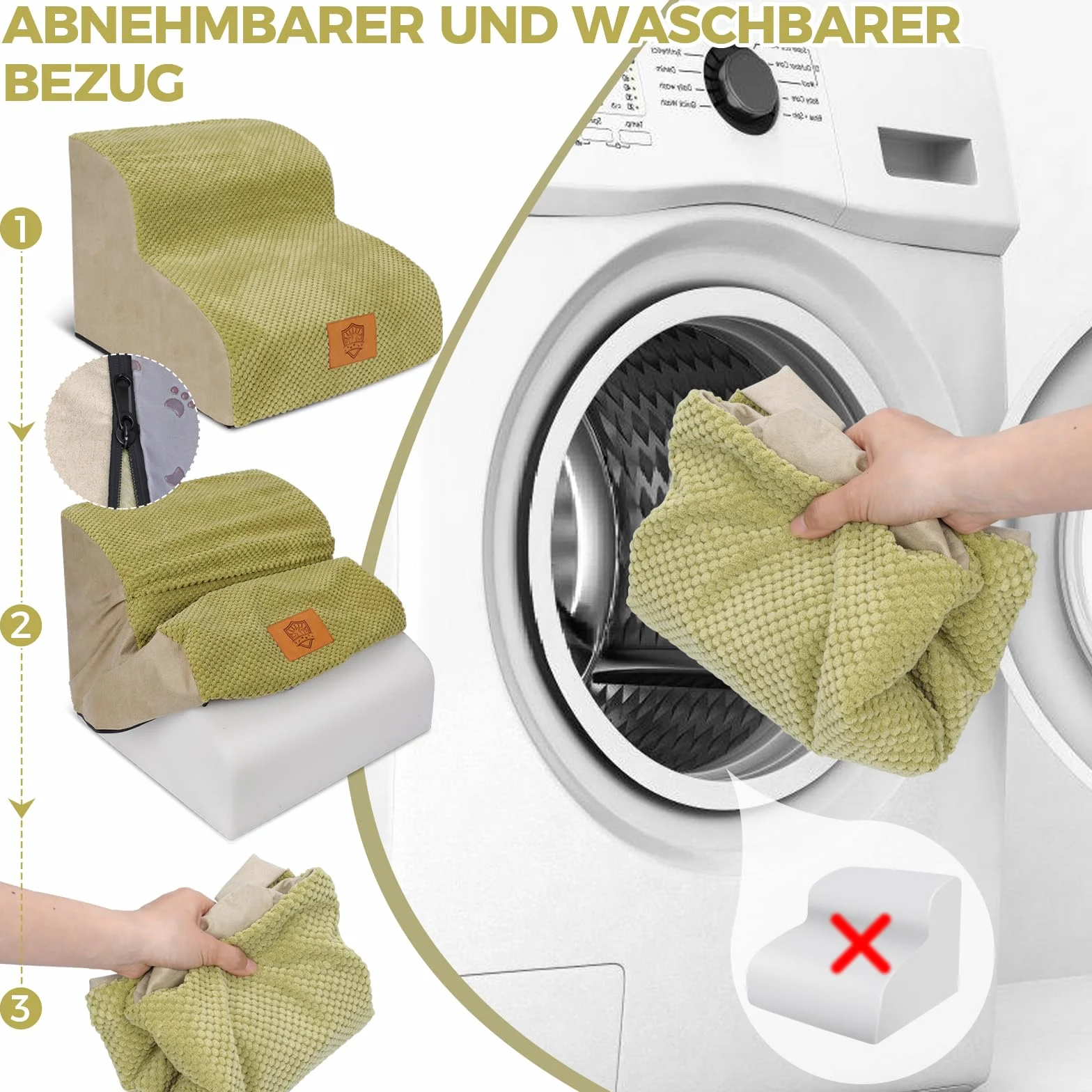 Midyb Schody dla małych psów, 2 stopnie schodów dla zwierząt domowych, do łóżka, sofy, z gąbki, z poszewką nadającą się do prania i antypoślizgowym podłożem, 40 x 40 x 30 cm