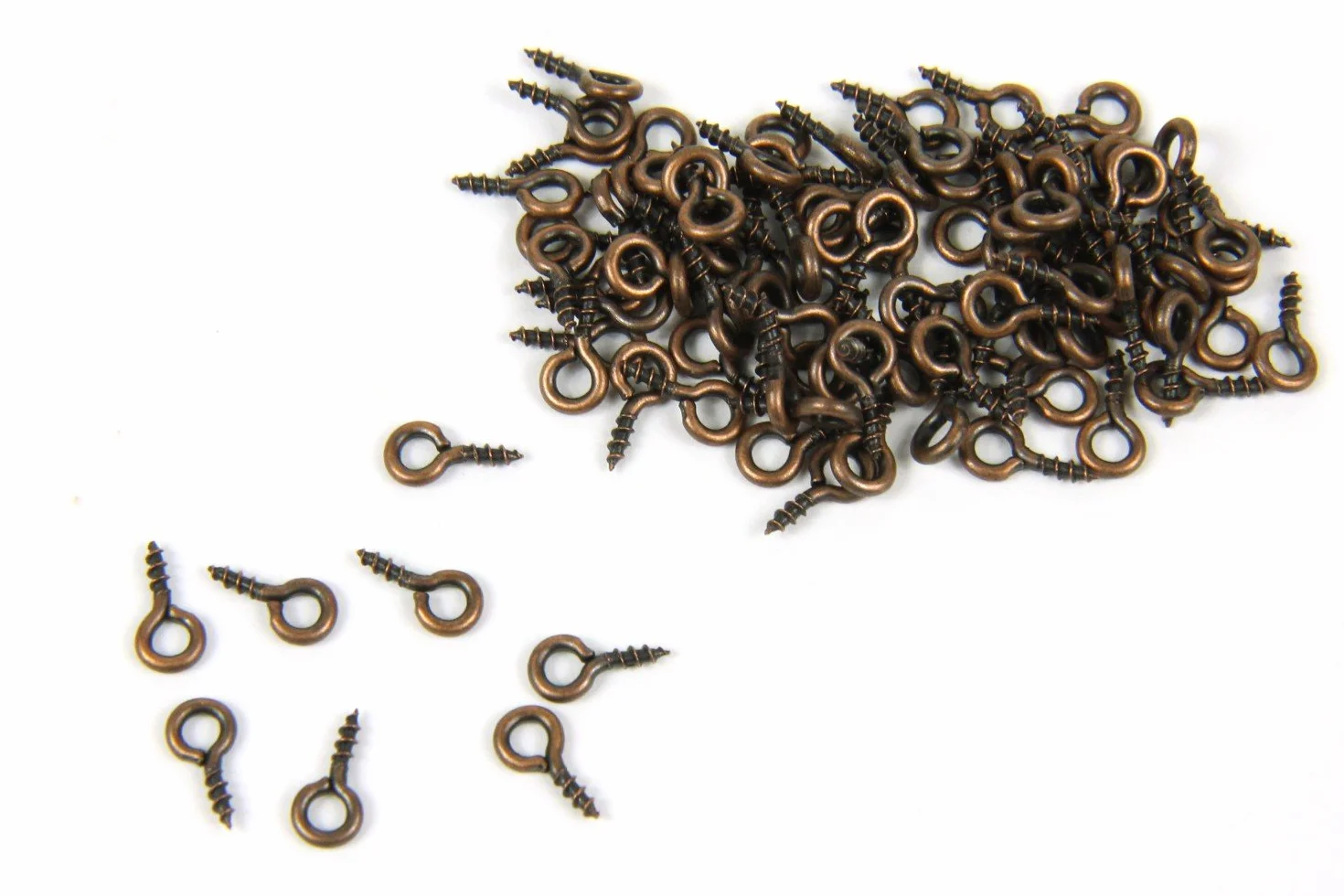 Miniblings 100 x oczka, 7 mm, miedziane, mini wkręty z otworami do samodzielnego wykonania biżuterii, śruby oczkowe, śruby z oczkami, oczka, 7mm, metal Miedź