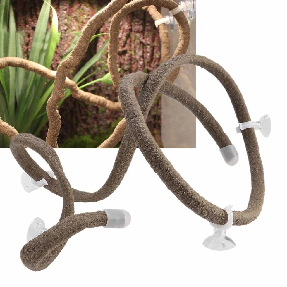 Gałąź wspinaczkowa dla gadów 4,92 stopy Elastyczny gad Jungle Vines Terrarium Rattan Pet Habitat Decor z przyssawkami dla jaszczurek Wspinaczka po gekonach (L)