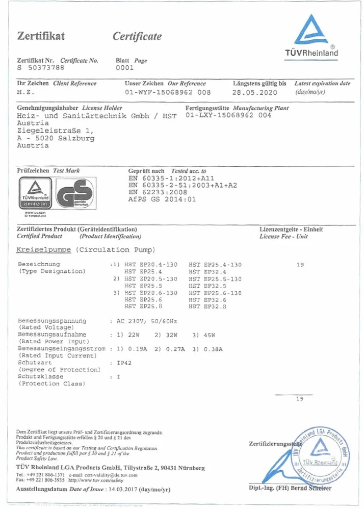 HST pompa grzewcza EP 25-60/180 mm wysokość tłoczenia 6 m