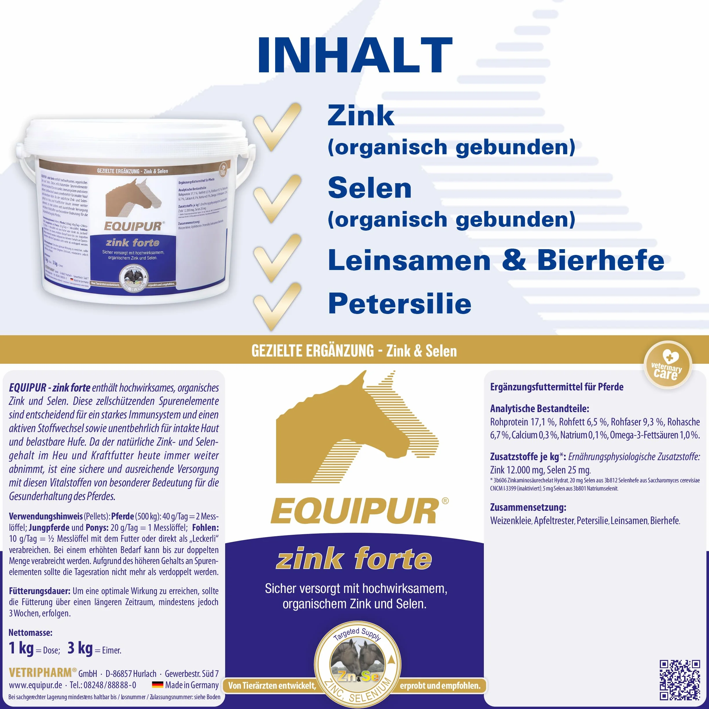 EQUIPUR - Zink forte - bezpiecznie zaopatruje się w organiczny cynk i selen, 1000 g granulek w puszce