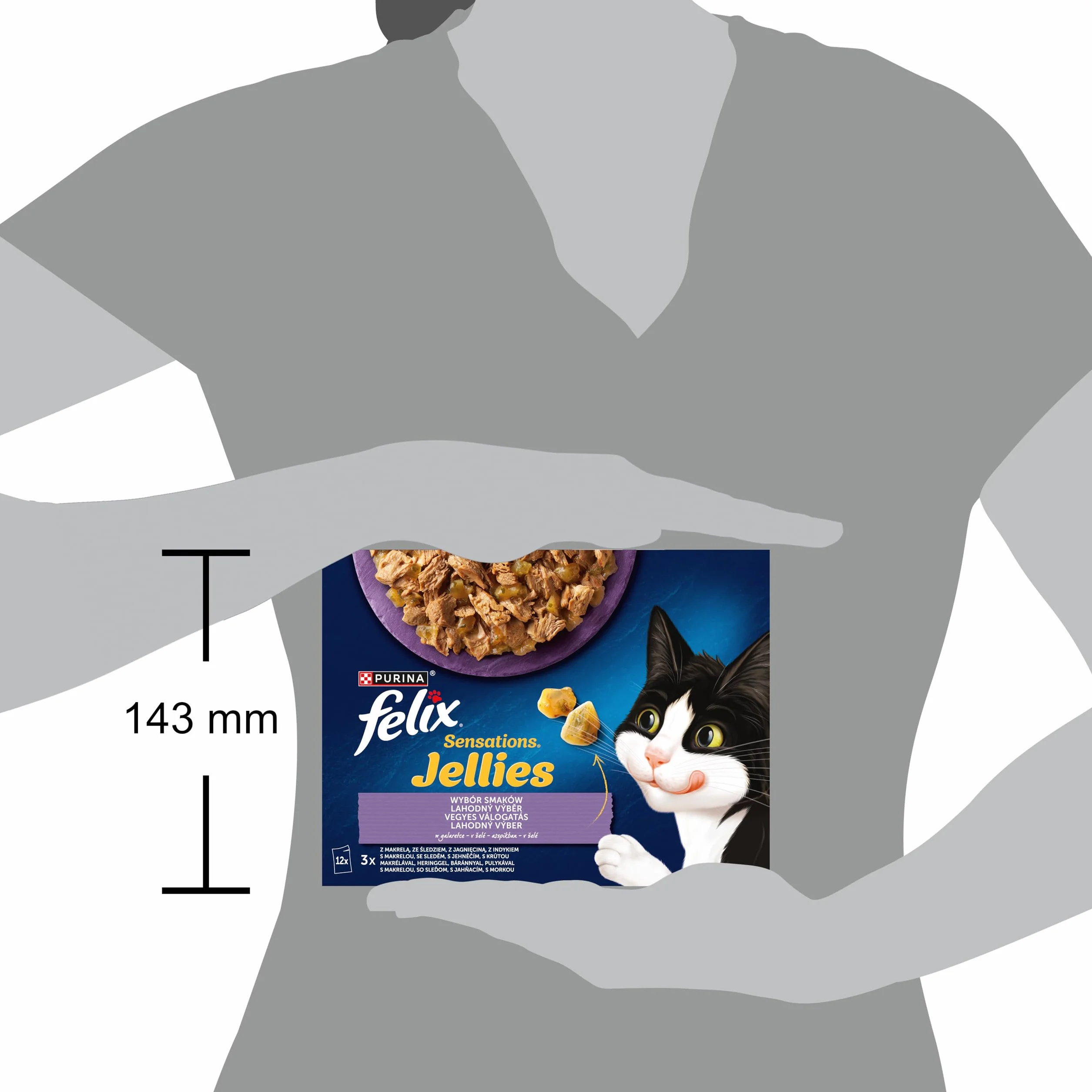 FELIX SENSATIONS JELLIES Wybór smaków | Karma mokra dla dorosłych kotów | Makrela, Śledź, Jagnięcina, Indyk | 12x85g