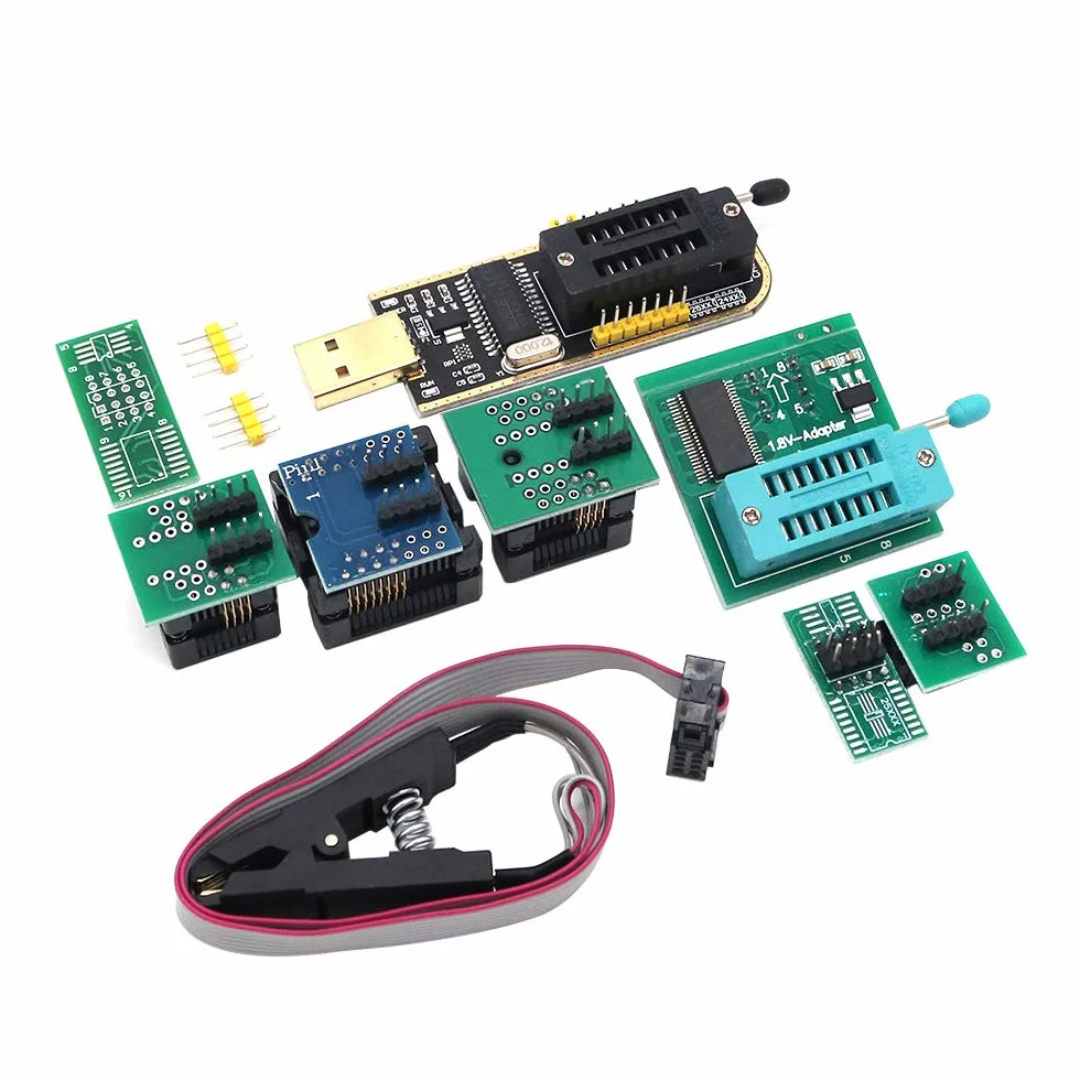 DollaTek Programator ch341a + sop8 do dip8 + adapter 1,8 V + gniazdo sop8 do dip8 + klips sop8