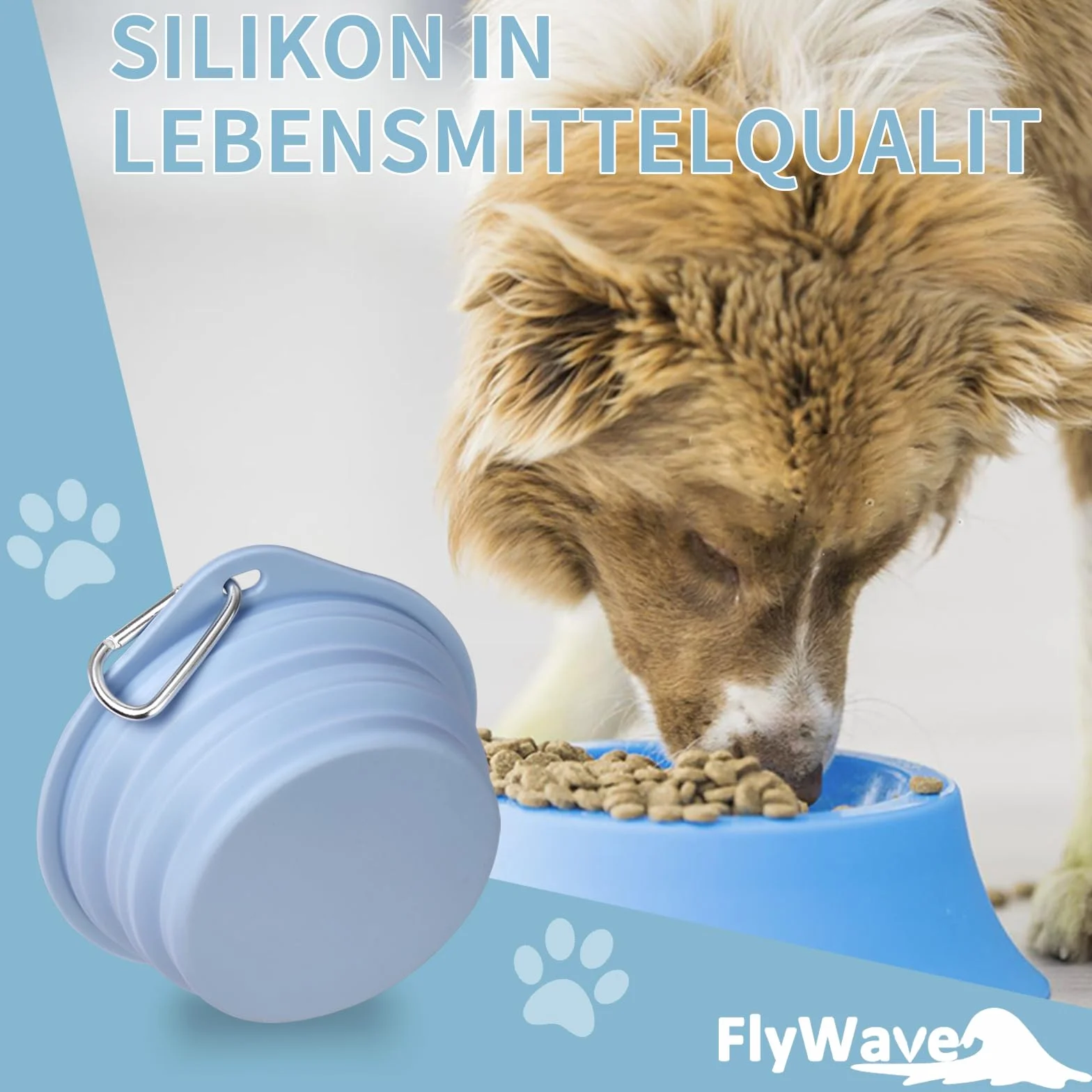 FlyWave Składana miska dla psa w podróży, miska podróżna dla psa, zabezpieczona przed wyciekiem, miska do picia dla psa na podróż, składana, 350 ml, niebieska