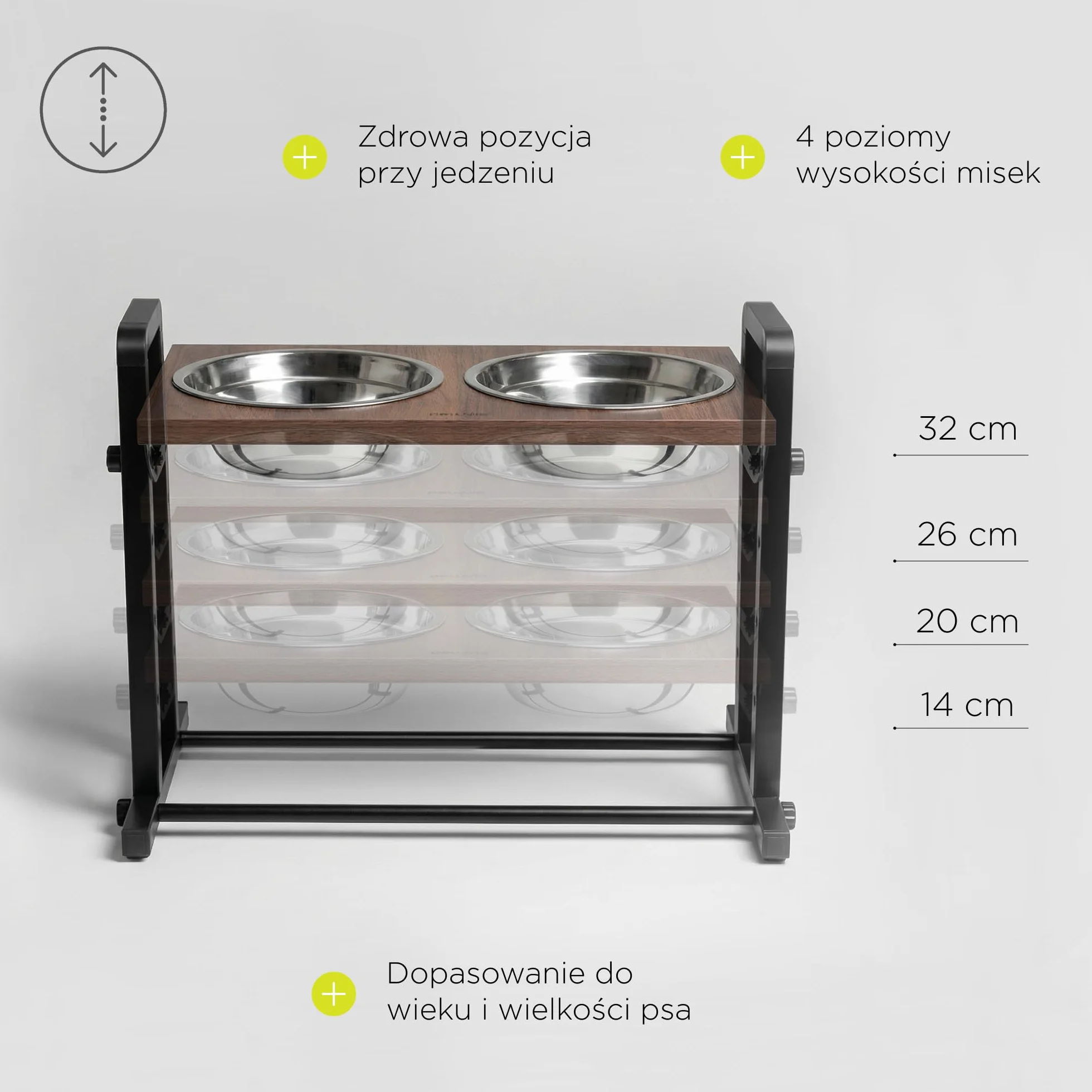 Peluvio Misty Podwyższona miska na karmę dla psów, z regulacją wysokości, 4 stopnie ergonomicznego jedzenia, stacja dla psów z regulowanym kątem, z 2 miskami ze stali nierdzewnej, łatwa do czyszczenia