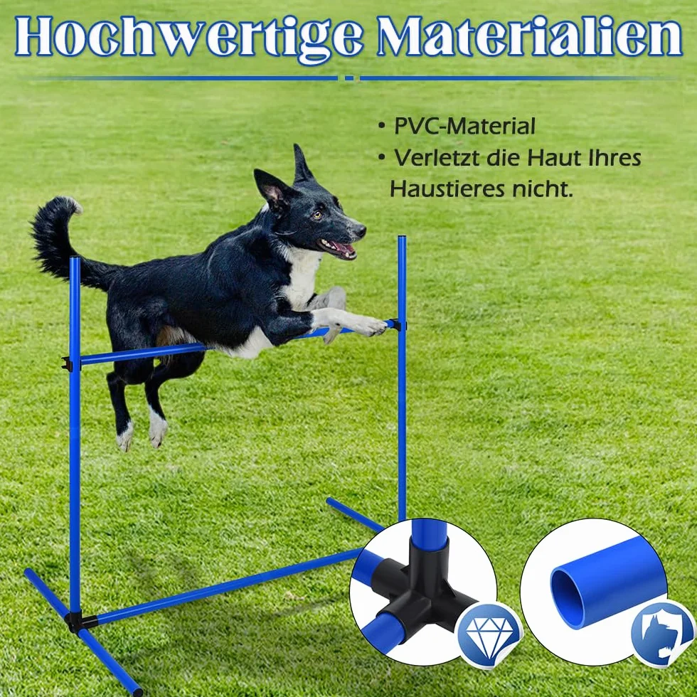 NAIZY Zestaw 4 płotków Agility Slalom dla zwierząt domowych, z regulacją wysokości, zestaw drążków treningowych dla psów, kotów, trening warunkowy, siła skoku, ruchliwość – niebieski