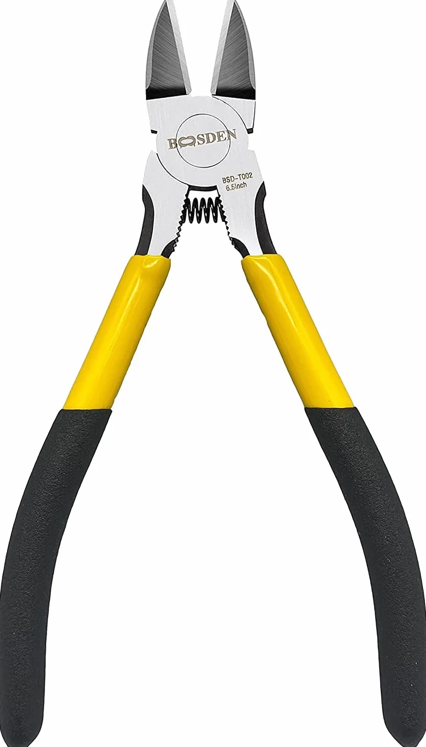 BOOSDEN Obcinaki boczne 16,5 cm, ultra ostry, sprężynowy obcinacz do drutu do produkcji biżuterii, szczypce do cięcia płaskiego, nożyce