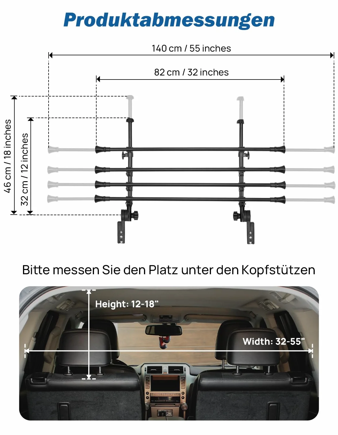 JOYTUTUS Kratka ochronna dla psa, ze stali węglowej, kratka oddzielająca, uniwersalna do bagażnika, 32-46 cm x 85-140 cm
