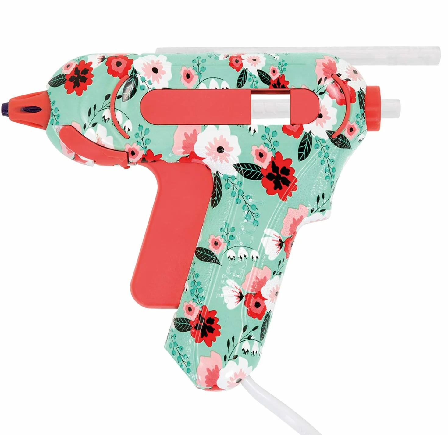 Westcott E-17201 00 Mini pistolet do klejenia z kwiatowym wzorem z 2 turkusowy/czerwony klej