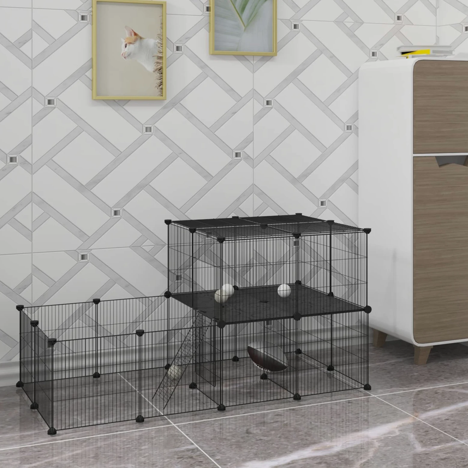 EUGAD Wybieg dla królików dwupiętrowy klatka dla świnek morskich z metalowej siatki 140x70x70 cm