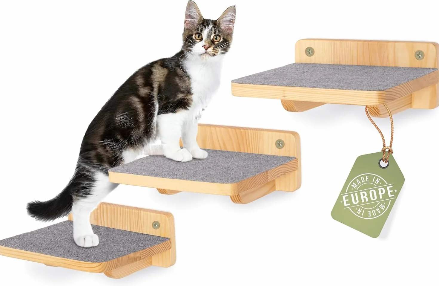 WOOWOOD® Ścianka wspinaczkowa dla kotów I schody dla kotów, zestaw 3 szt. I schody dla kotów na ścianę I drabinka dla kotów wspinaczka I kot ściana I rozmiar XL