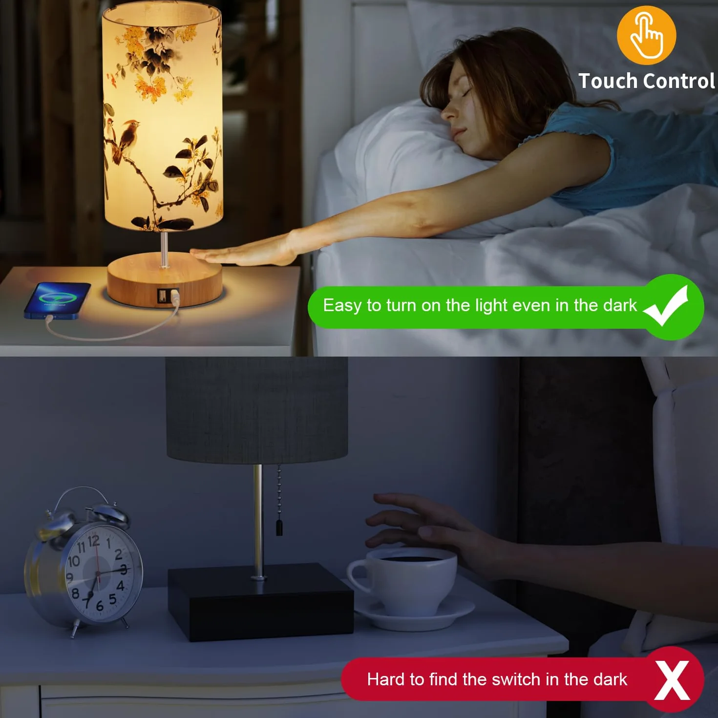 GPATIO lampa LED dotykowa ściemniana zestaw 2 szt. z nadrukiem 2 porty USB