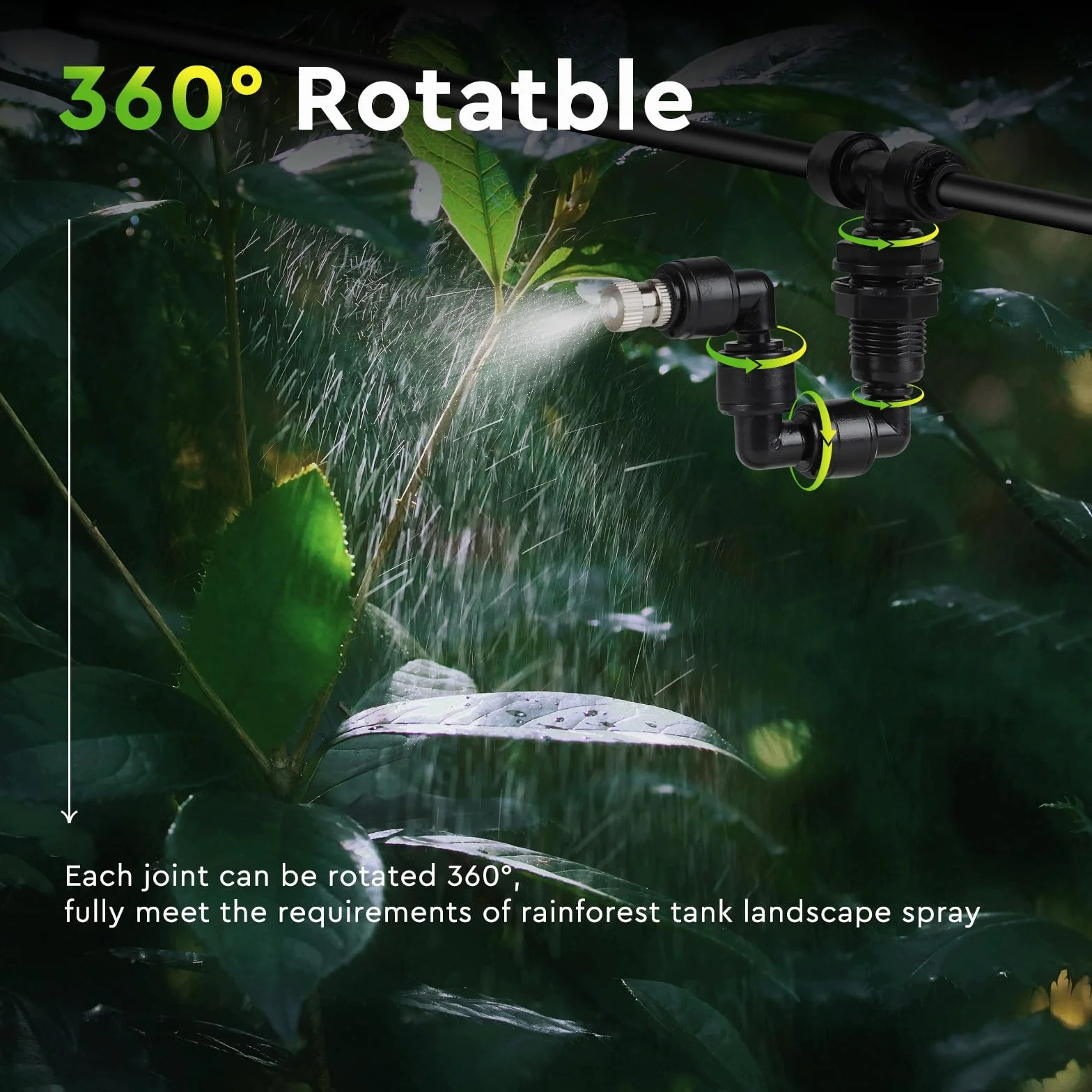 SWAWIS 4 szt. Gad Fogger pojedyncza dysza, regulowana 360° gad mgła zraszacz, czarna dysza do terrarium Rainforest