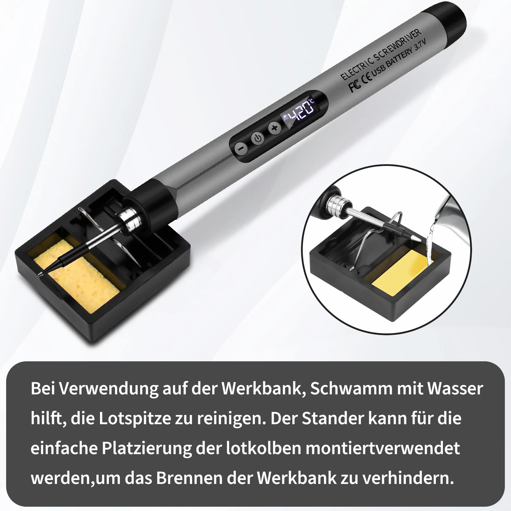 Bezprzewodowy zestaw do lutowania z regulacją temperatury 330-450°C, USB, LCD, 3 groty