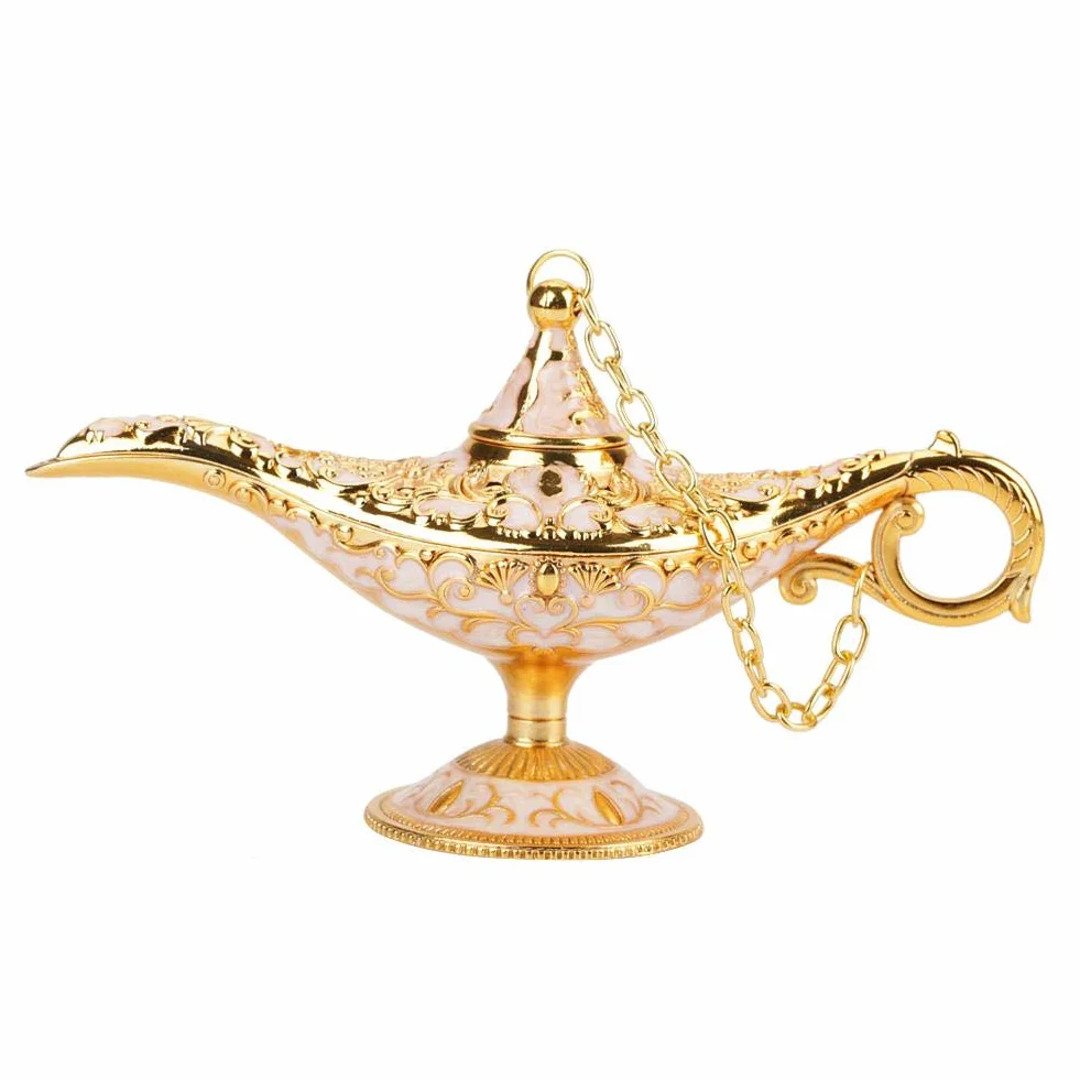 MAGT Aladyn Lamp Rzeźbione Metalowe Hollow Legend Lamp Aladdin Magic Genie Light Wishing Pot Decor Phnom Penh White