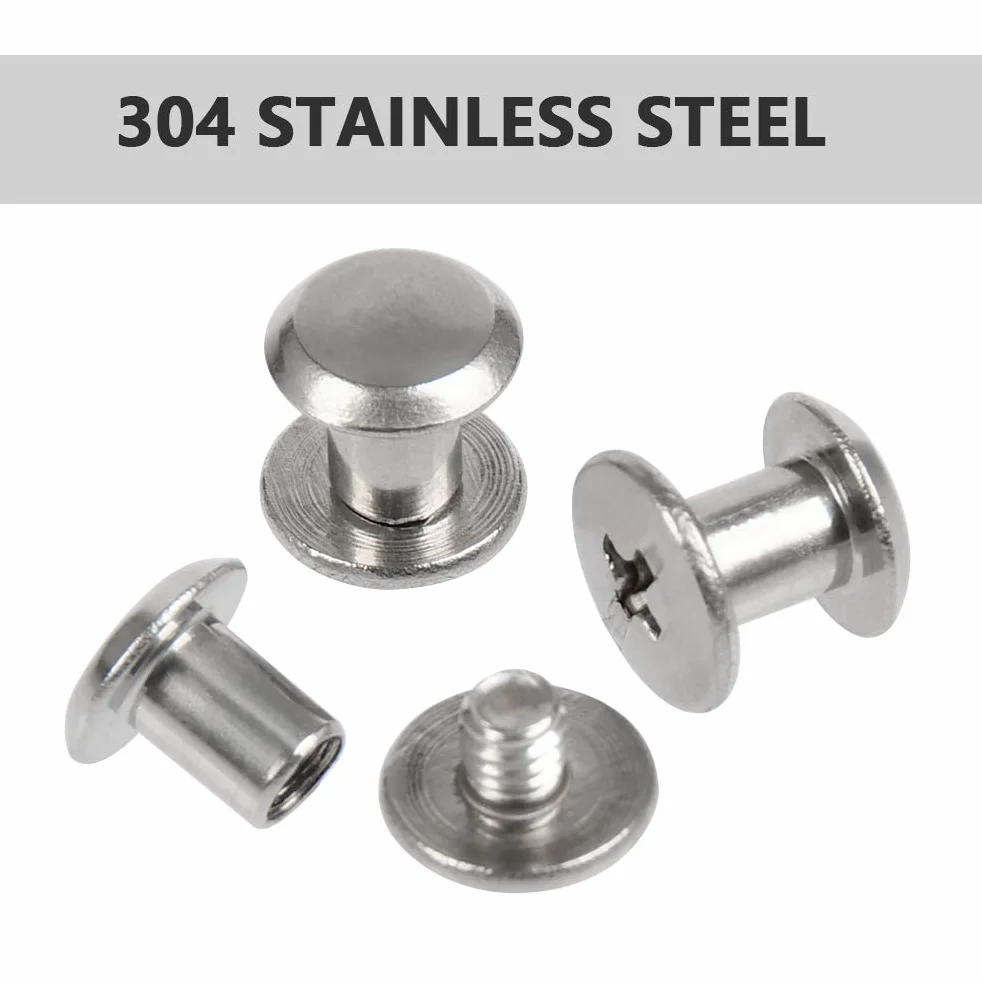 Zestawy śrub Chicago 5 mm 100 szt., TIMESETL Binding Screws Nit z guzikami Chicago Płaskie skórzane nity Chicago, 50 Nitów Chicago, 50 Nitów Chicago+50 zakrętek, niklowana książka, 5 x 6 mm