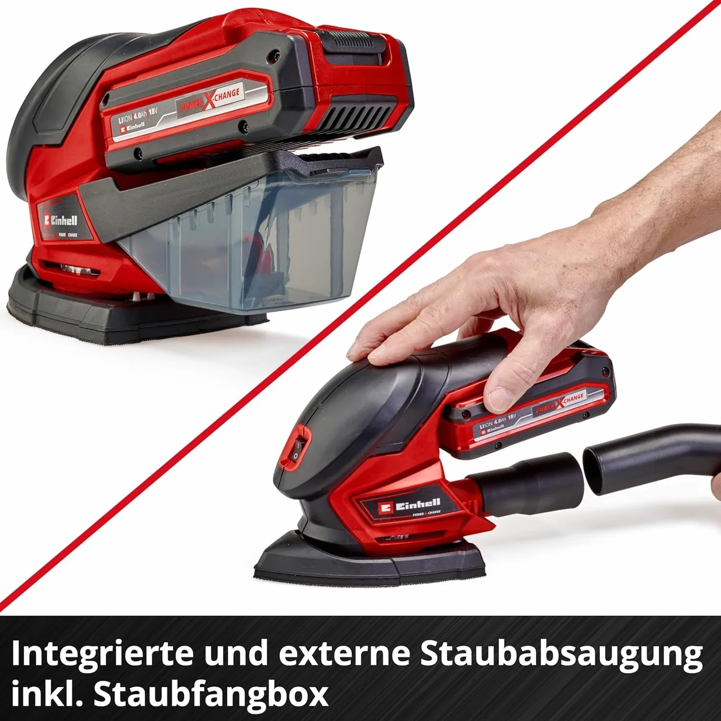 Einhell Multiszlifierka akumulatorowa TE-OS 18/150 Li-Solo Power X-Change (18 V, Li-ion, 24000 min-1, obwód oscylacyjny 1,6 mm, pojemnik na kurz, adapter do odsysania, bez akumulatora i ładowarki)