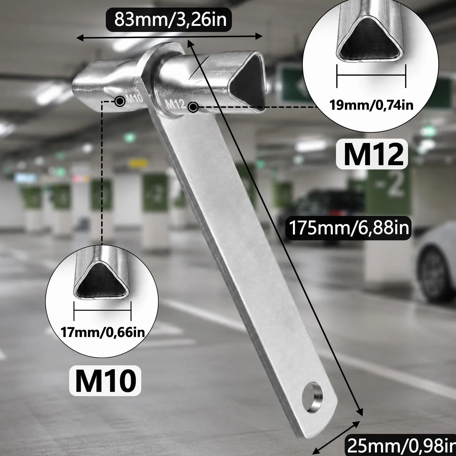 Klucz trójkątny M10/M12 17/19 mm DIN 22417 ocynkowany do słupków parkingowych
