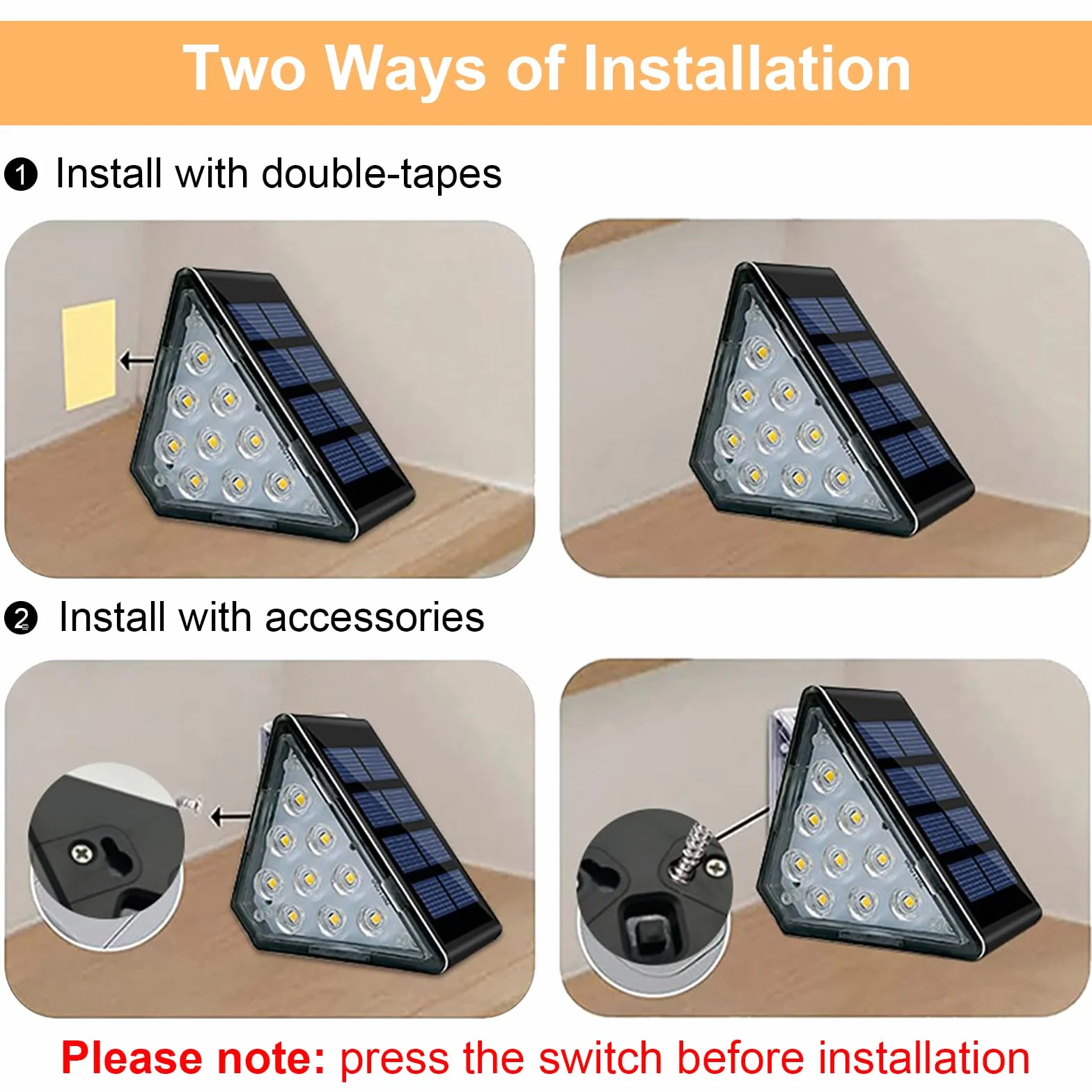 CREATESTAR Słoneczne światła stopniowe, trójkąt ogrodzenia schodów IP67 Wodoodporny pokład LED Light do ogrodowego patio, ganku,drzwi wejściowe, na zewnątrz, ścieżka, ciepły biały 6 paczek
