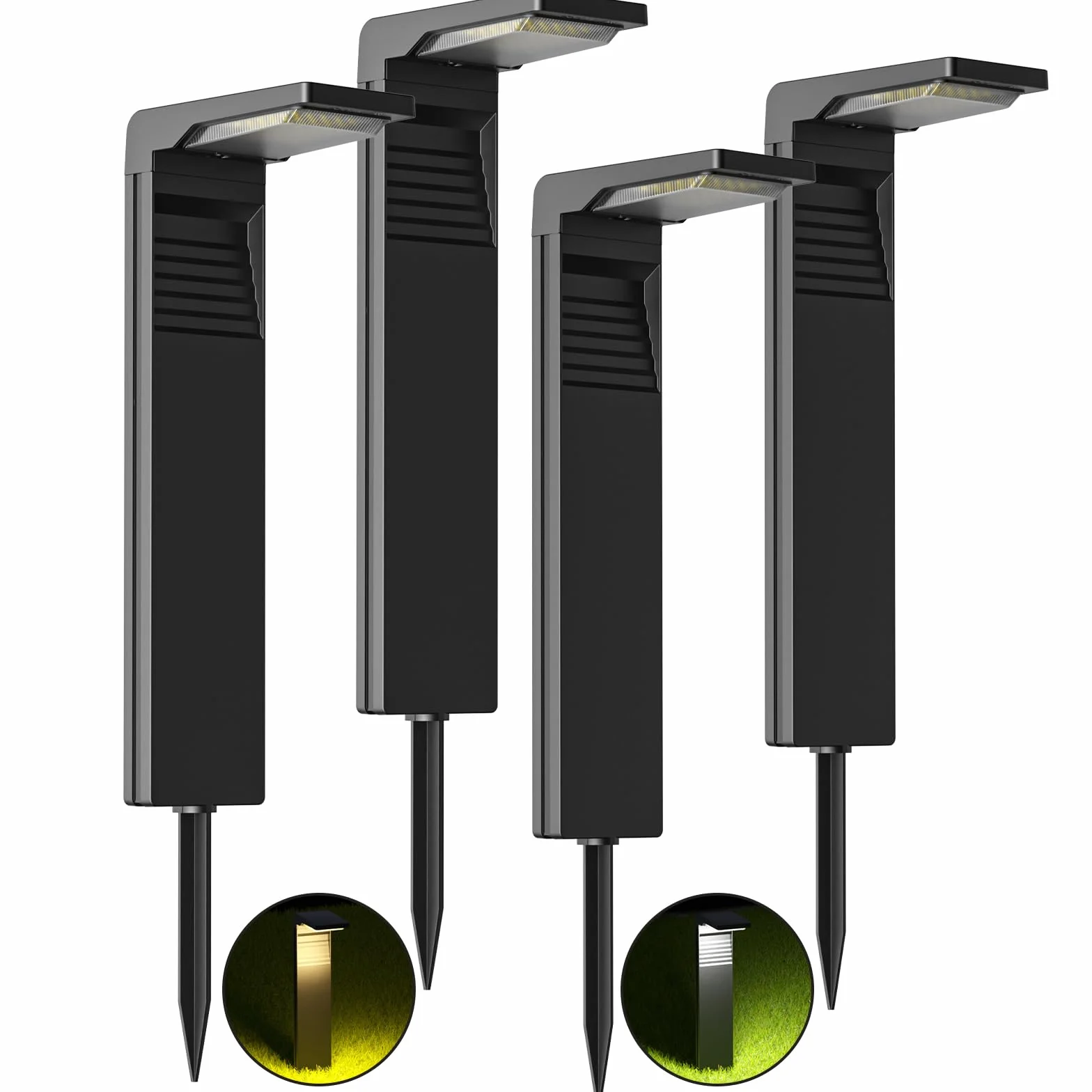 OUSFOT Zewnętrzny ogrodowy reflektor solarny [4 szt.] IP65 Wodoodporny oświetlenie ścieżki Solarny zewnętrzny reflektor 2 temperatury barwowe Lampy solarne do oświetlenia ogrodu/patio/ścieżki