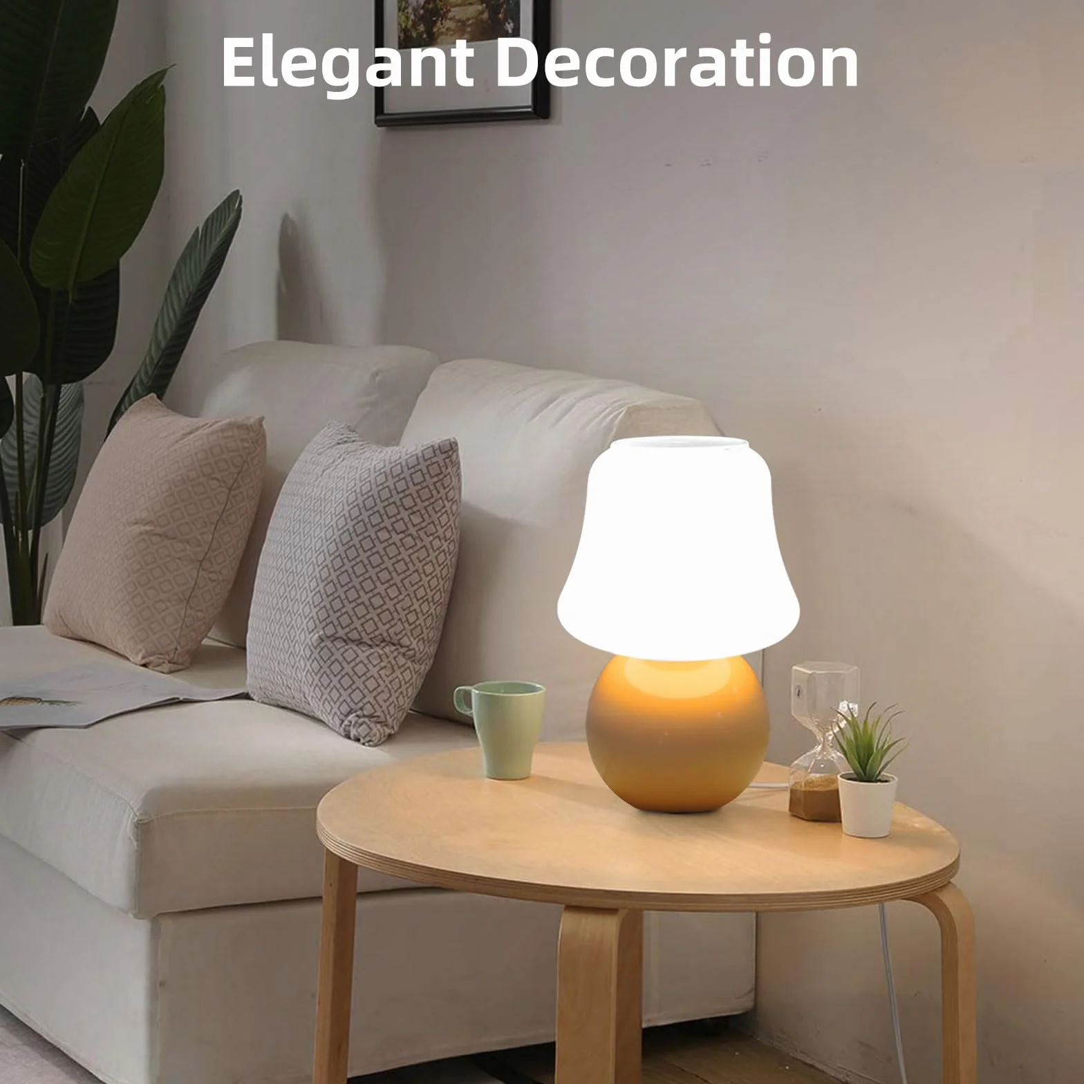 MLOQI Grzybowa lampa stołowa z 3 kolorami żarówki, urocza mała lampka, lampka nocna z ceramiczną podstawą (pomarańczowa)