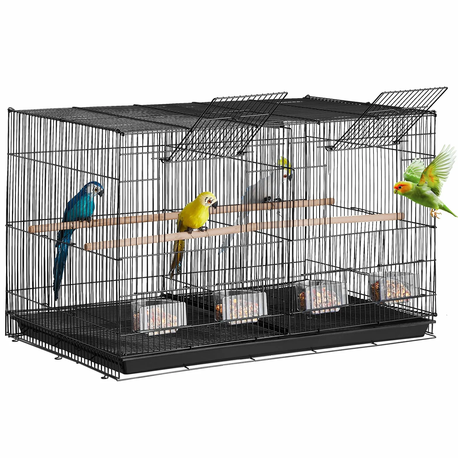 VEVOR Klatka dla ptaków 760 x 465 x 465 mm, klatka dla małych papug z przegrodą, 5 wieszaków i 4 karmników, wytrzymała metalowa klatka dla ptaków na papugi, kanarki, gapornis, czarne