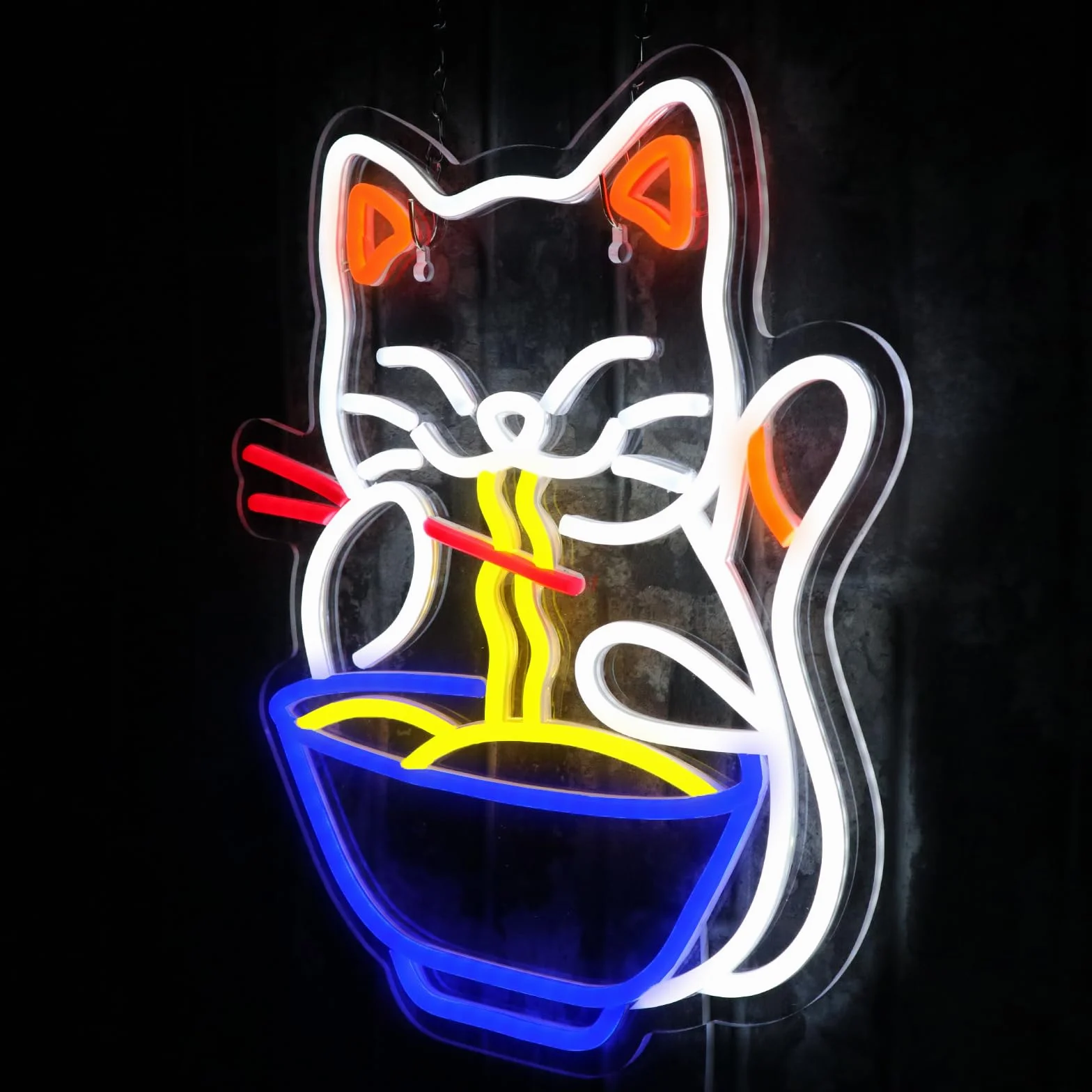 Kot Okna Znak świetlny Neon Kolorowy LED Neonowy Znak Ścienny Kot Makaron Neonowy Znak Makaron LED Restauracja Sklep Okna Kuchnia Przekąski Bar Salon Jadalnia Brunch Party