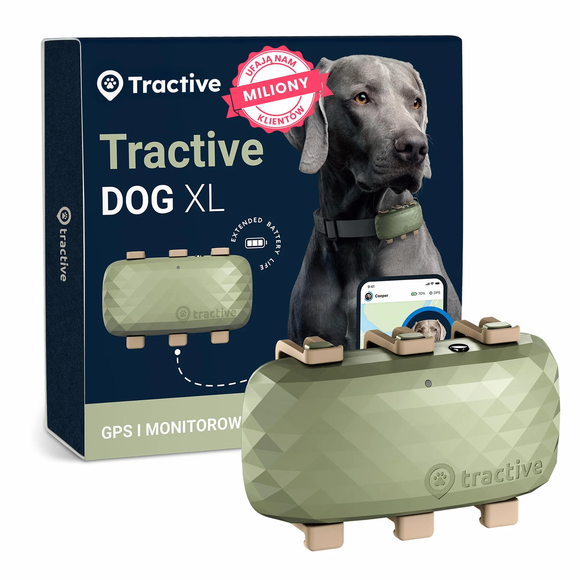 Tractive GPS XL Lokalizator dla psa Długi czas pracy baterii Śledzenie pozycji w czasie rzeczywistym