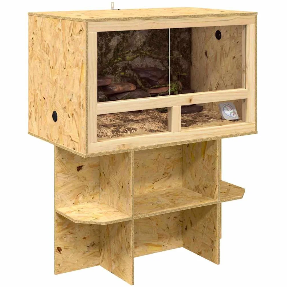 Terrarium brązowe z drewna OSB ze szklanymi drzwiami przesuwnymi, 80 x 50 x 100 cm, do wnętrz, wszechstronne zastosowanie dla gadów, płazów, bartagame, węża, gekonu, żółwia, paludarium