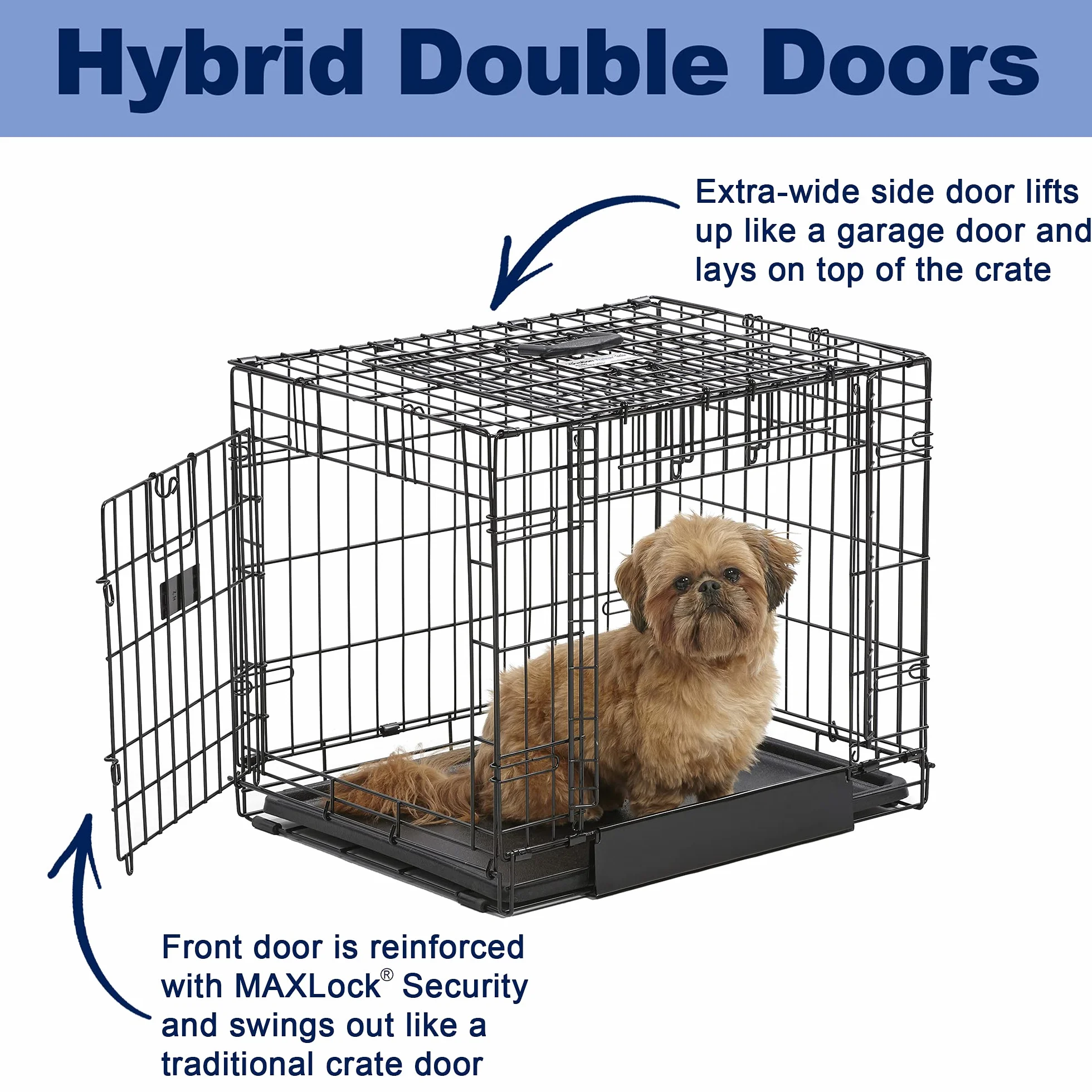 MidWest Homes for Pets Small Ovation Double Door 24-inch Folding Metal Dog Crate, Front and Up & Away Side Doors, Space-Saving Design