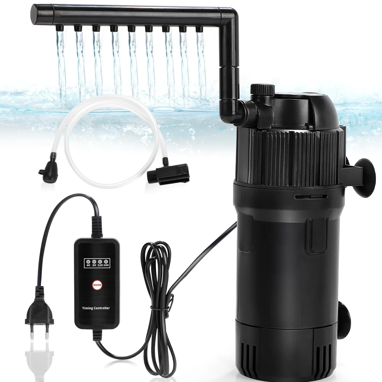 DBREAKS Filtr wewnętrzny do akwarium 5 w 1, 400 l/h, pompa z lampą UVC 3 W i timerem