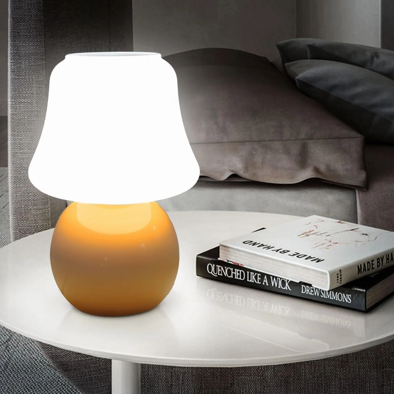 MLOQI Grzybowa lampa stołowa z 3 kolorami żarówki, urocza mała lampka, lampka nocna z ceramiczną podstawą (pomarańczowa)