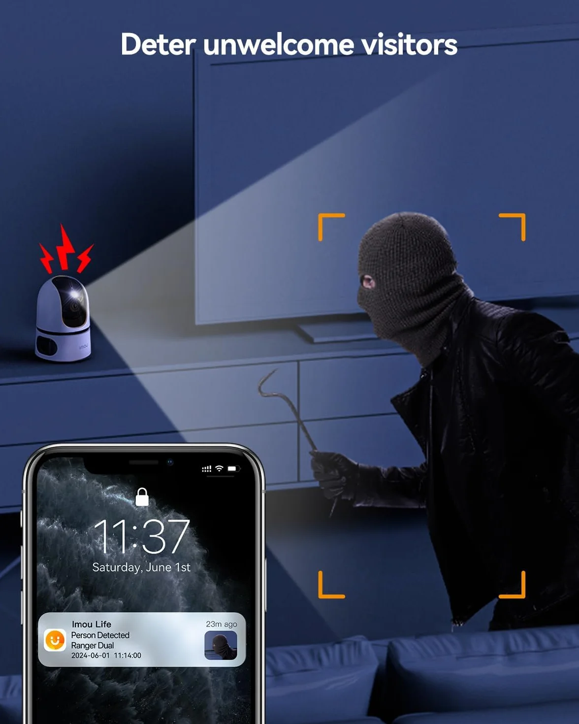Imou Podwójna kamera do monitoringu 4 MP + 4 MP, do użytku wewnątrz z WiFi 2,4/5 GHz, rozpoznawanie osoby / zwierząt domowych, 360° PTZ WLAN, noktowizor, inteligentne śledzenie, 2-drożne audio, syrena