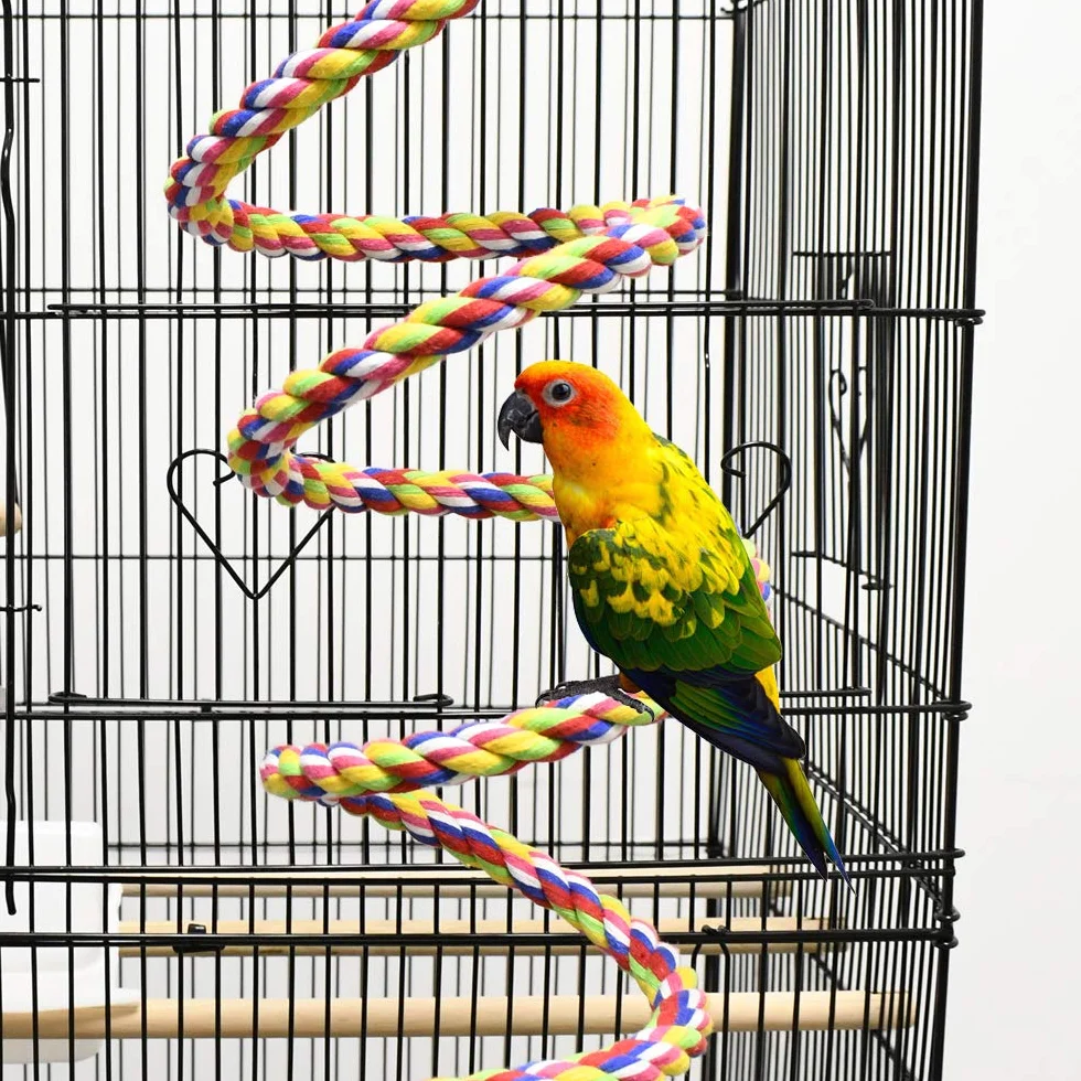 ASOCEA Wisząca bawełniana lina dla ptaków z dzwonkiem, zabawka do żucia, huśtawka, bungee, stojak, dla papugi i budgie, odporna na klatkę